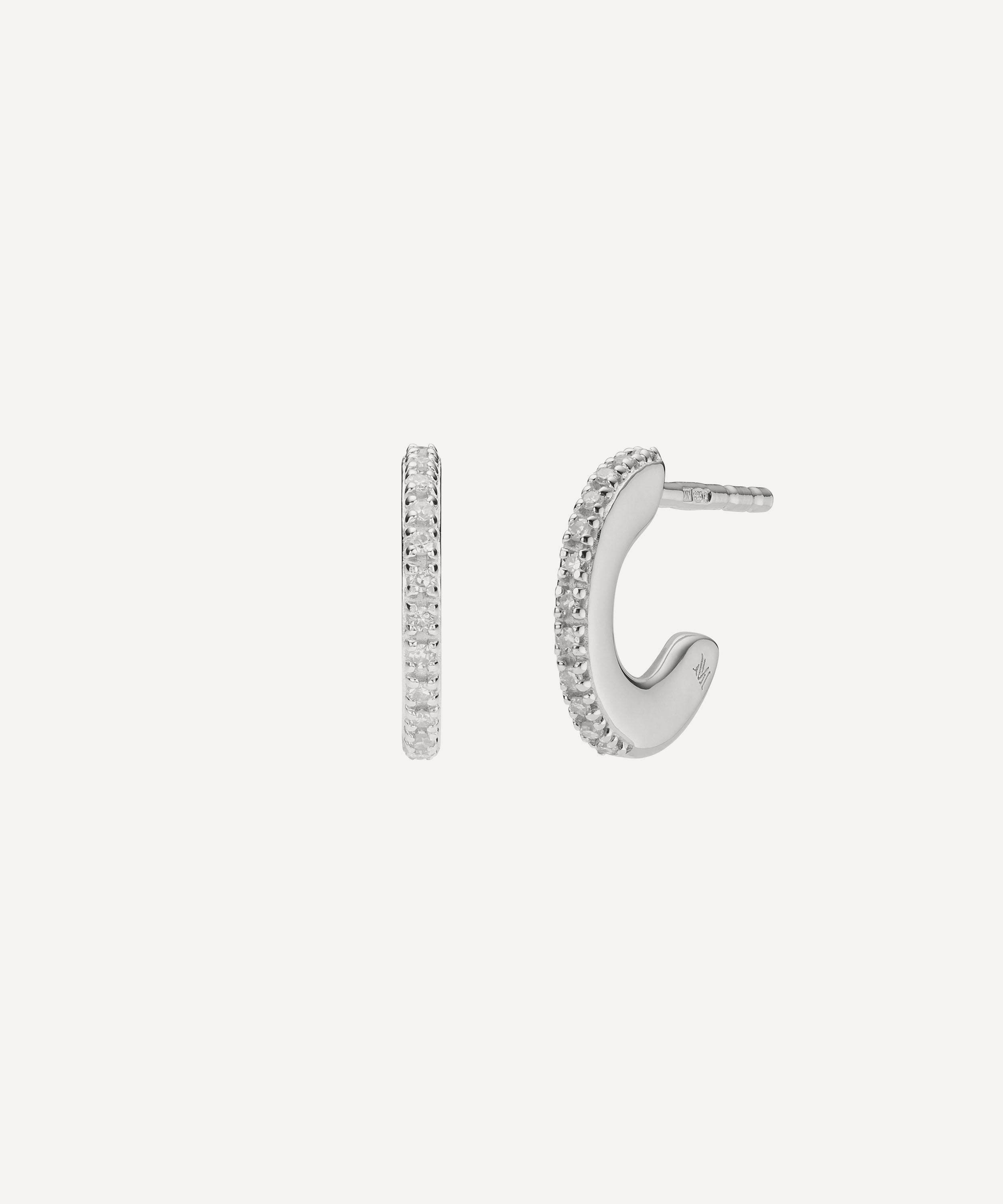Shop Monica Vinader Silver Fiji Diamond Small Skinny Hoop Earrings
