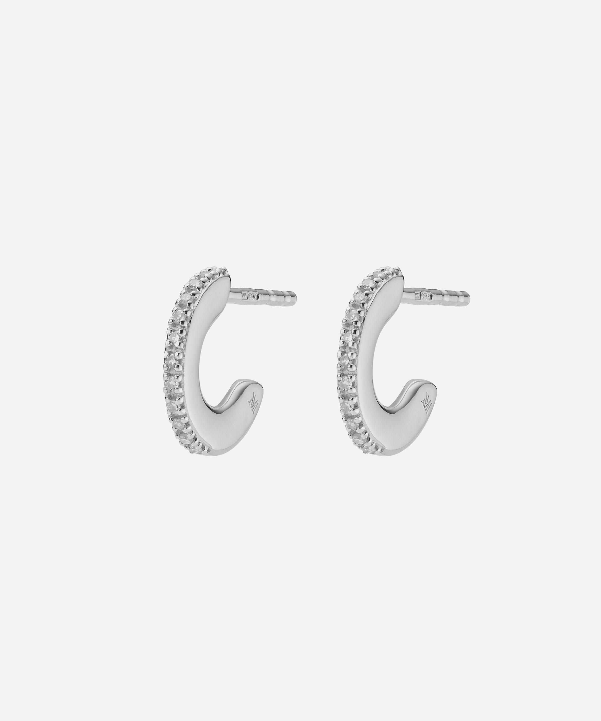 Shop Monica Vinader Silver Fiji Diamond Small Skinny Hoop Earrings