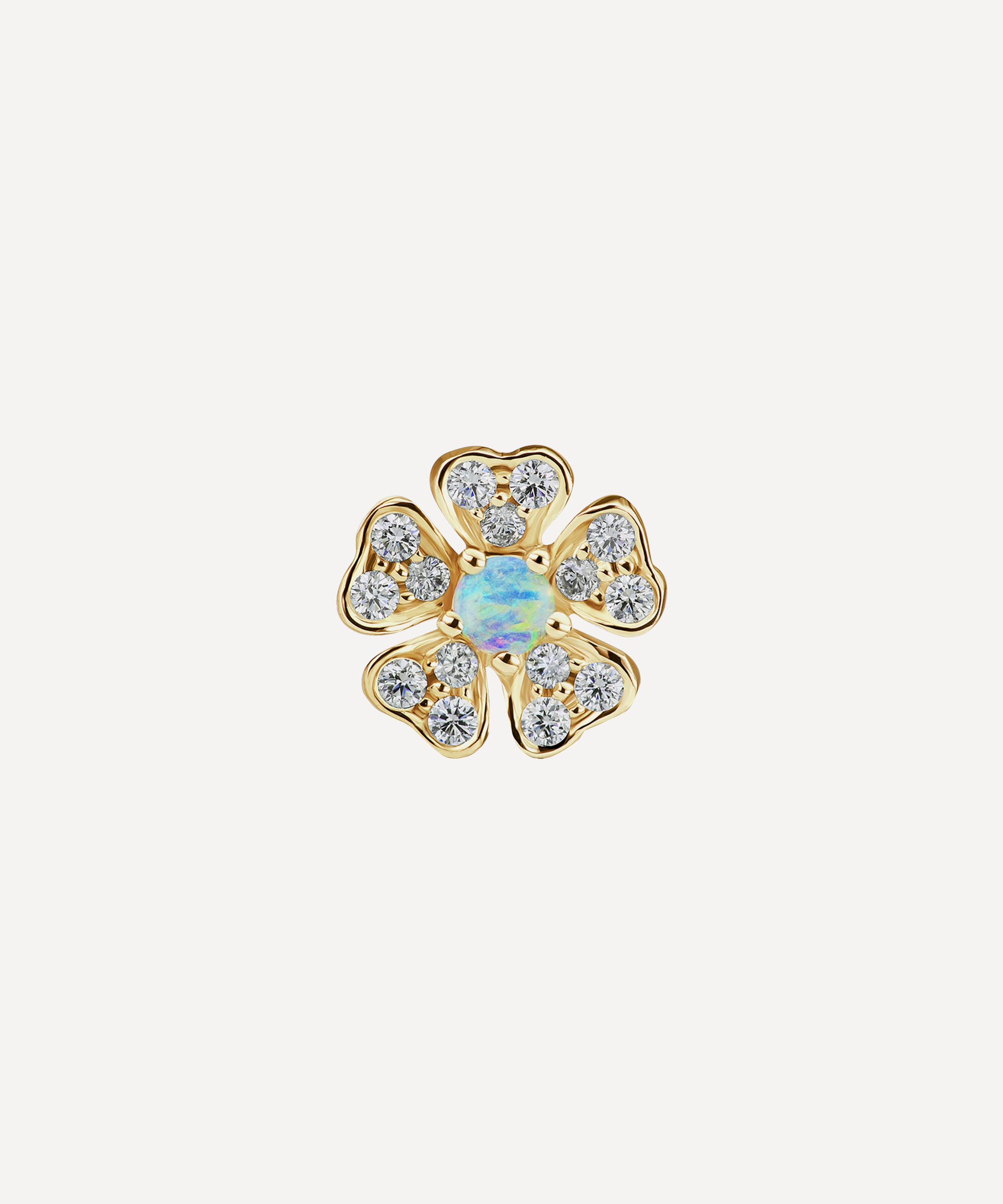 Maria Tash 18ct 8mm Opal And Diamond Pansy Single Threaded Stud Earring