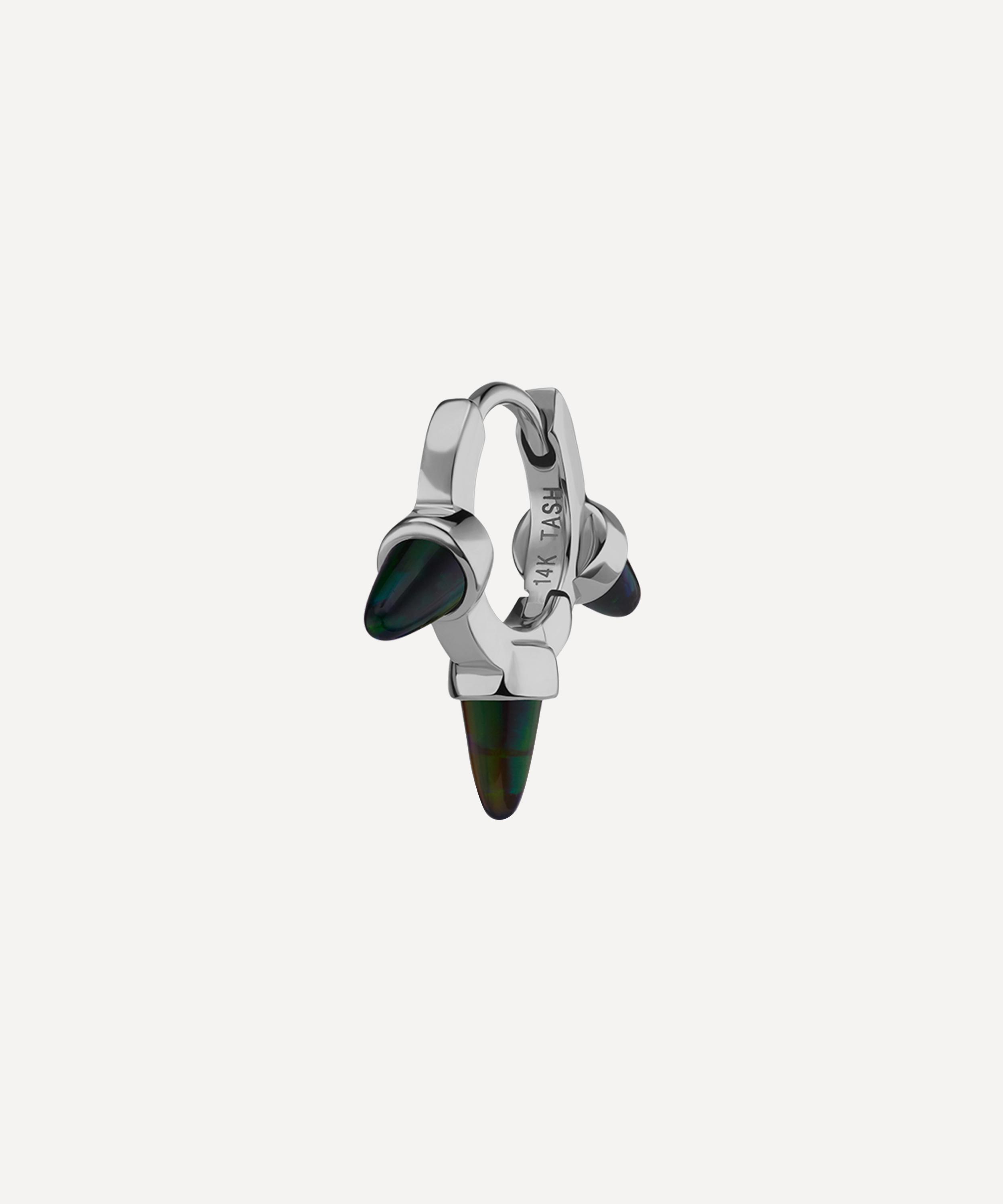 Shop Maria Tash 14ct 6.5mm Triple Short Black Opal Spike Hoop Earring In White Gold