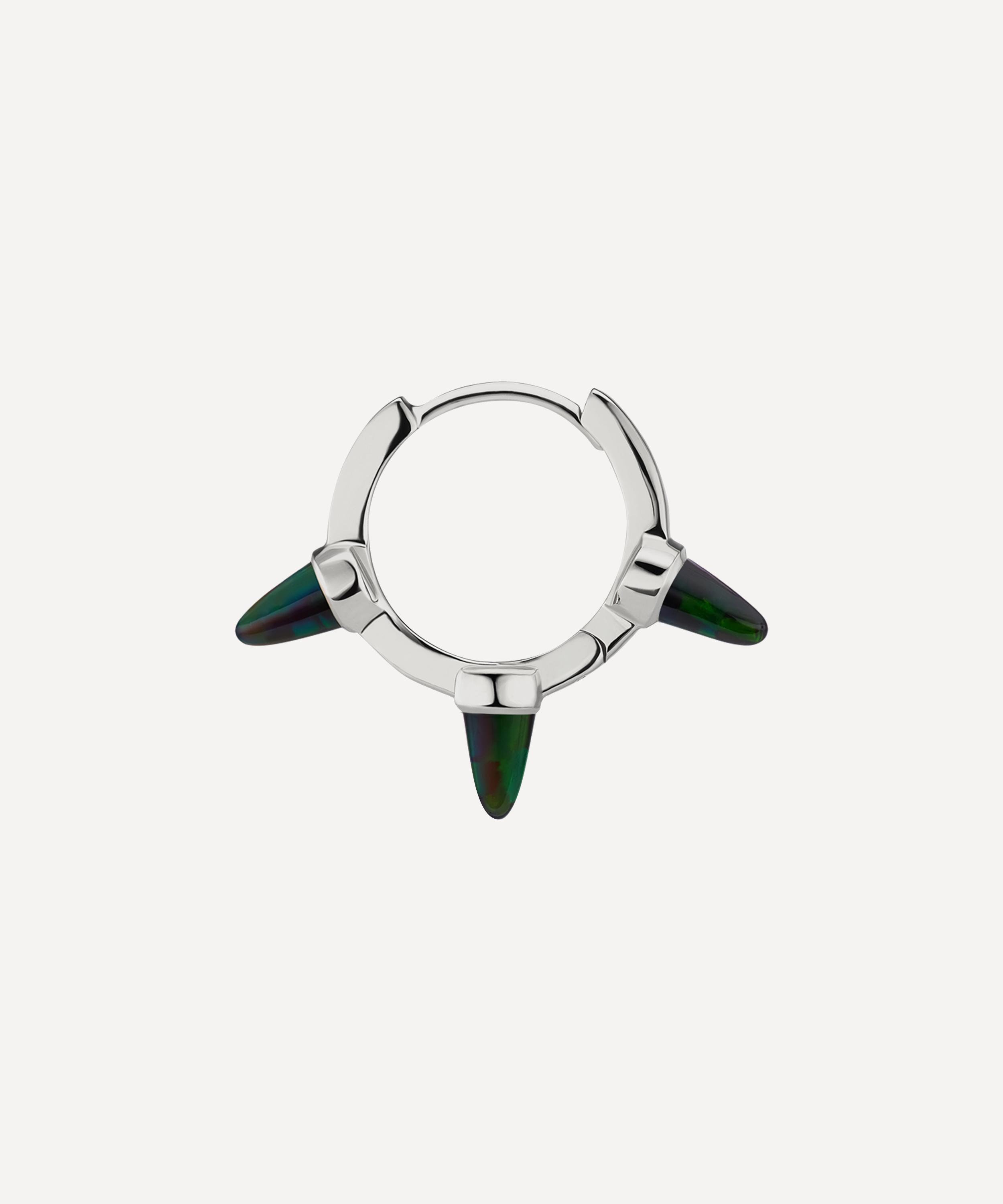 Shop Maria Tash 8mm Triple Short Black Opal Spike Hoop Earring In White Gold