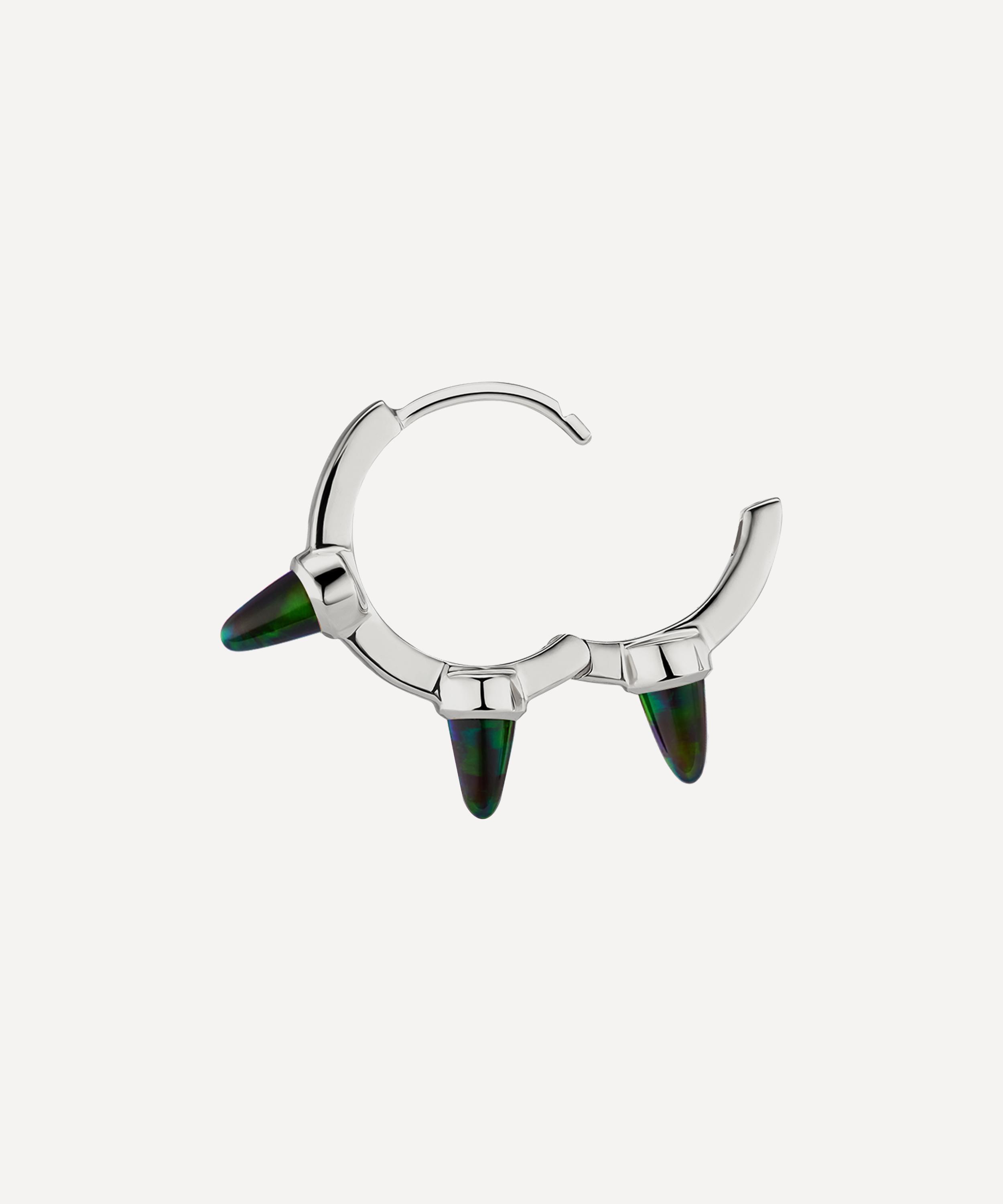 Shop Maria Tash 8mm Triple Short Black Opal Spike Hoop Earring In White Gold