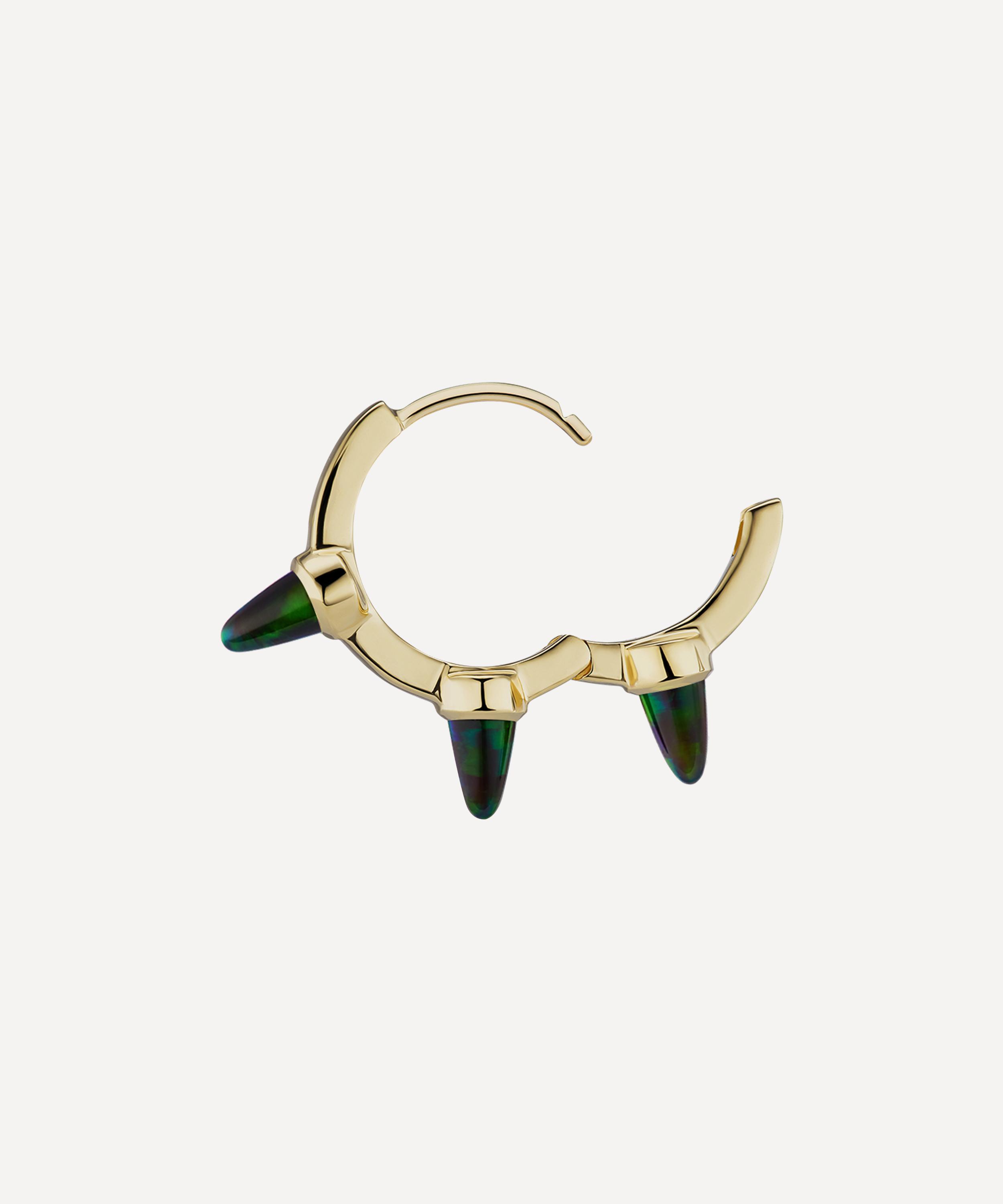 Shop Maria Tash 14ct 9.5mm Triple Short Black Opal Spike Hoop Earring In Gold