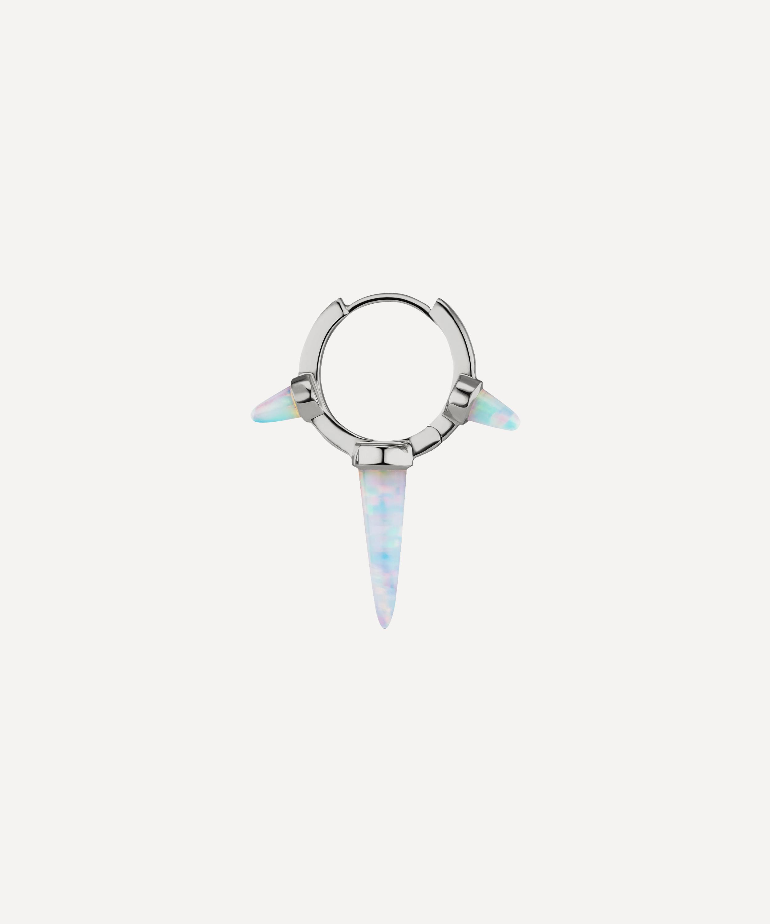 Shop Maria Tash 14ct 9.5mm Triple Long Opal Spike Hoop Earring In White Gold