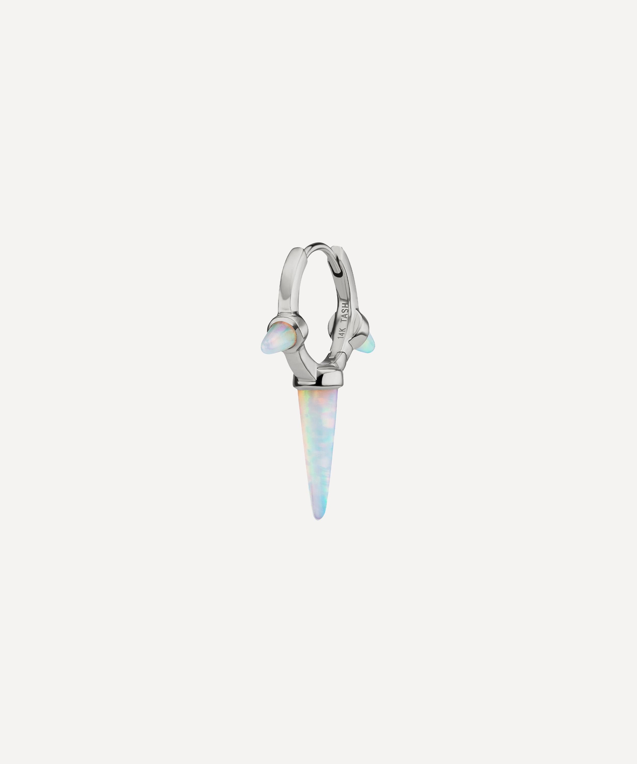 Shop Maria Tash 14ct 9.5mm Triple Long Opal Spike Hoop Earring In White Gold