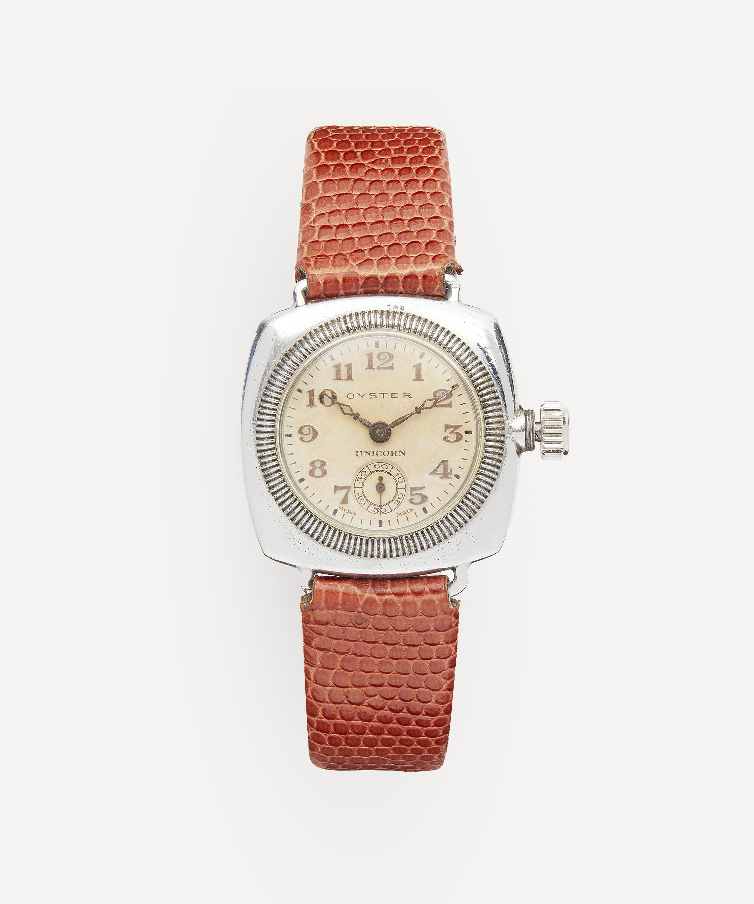 Designer Vintage Late 1920s To Early 1930s Rolex Oyster Unicorn White Metal Watch In Brown