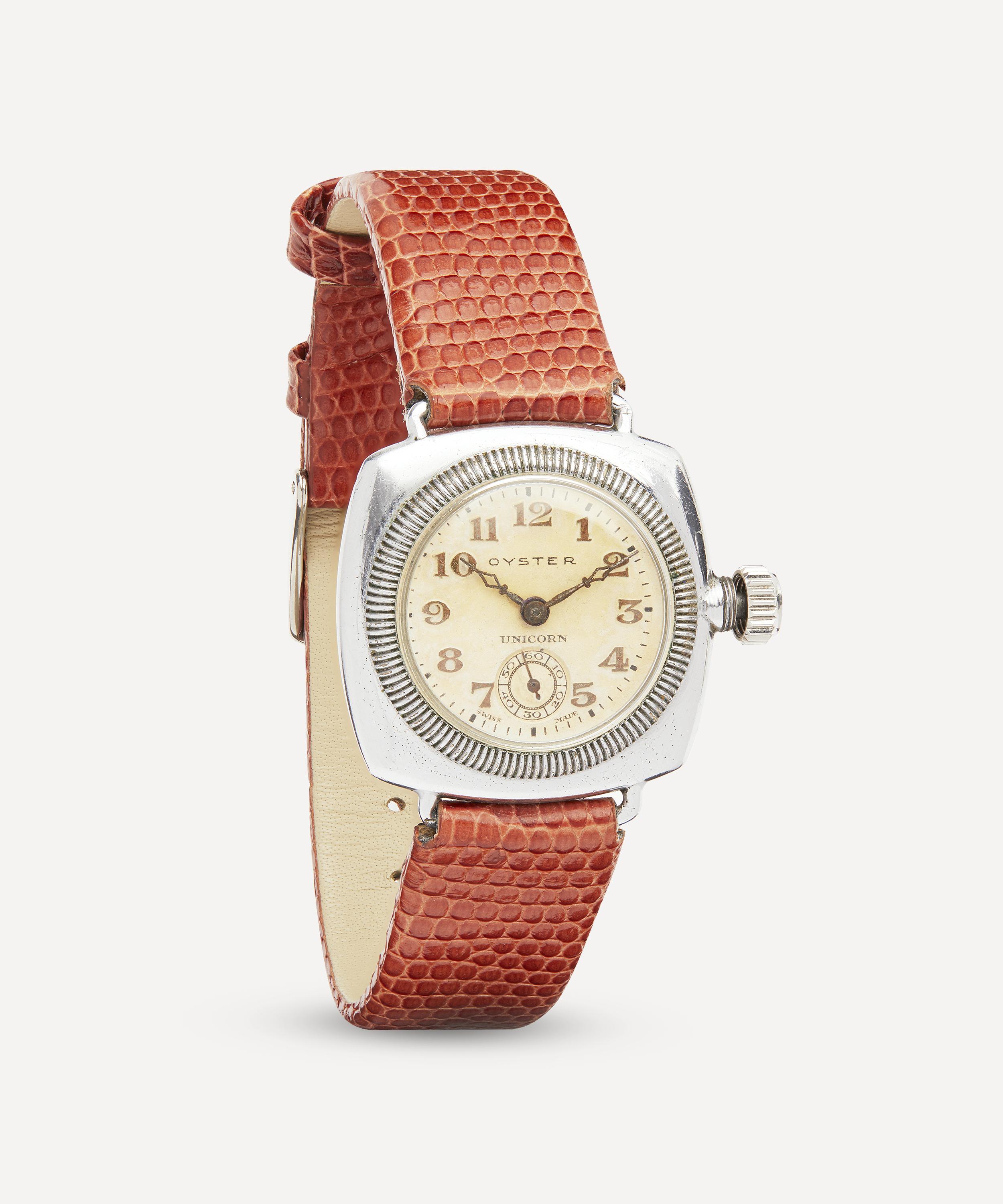 Shop Designer Vintage Mens Late 1920s To Early 1930s Rolex Oyster Unicorn White Metal Watch In Brown