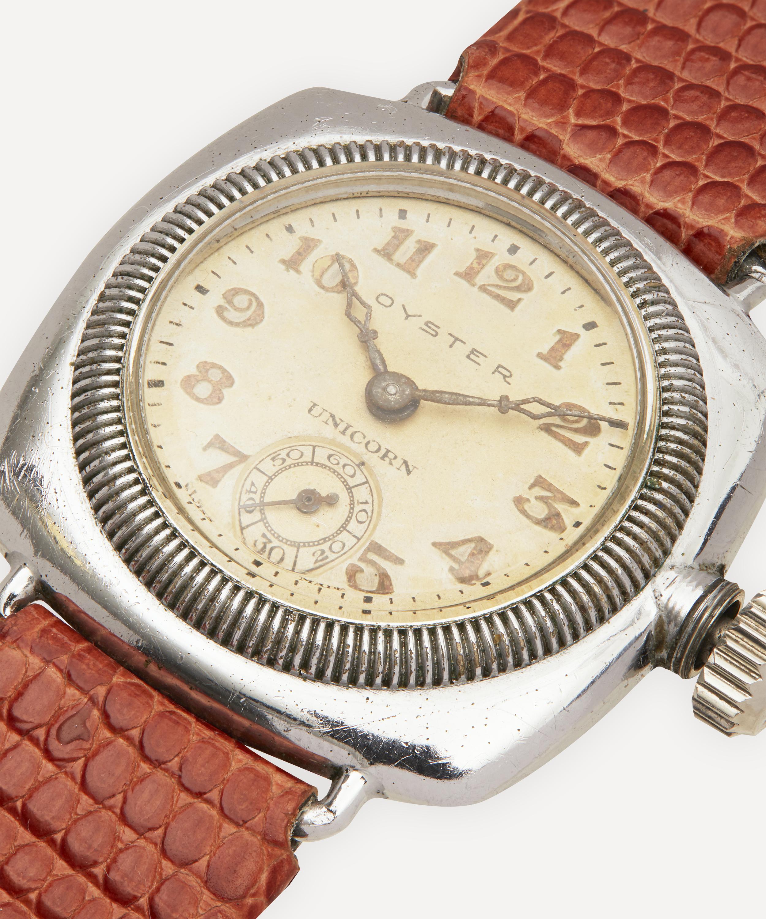 Shop Designer Vintage Mens Late 1920s To Early 1930s Rolex Oyster Unicorn White Metal Watch In Brown