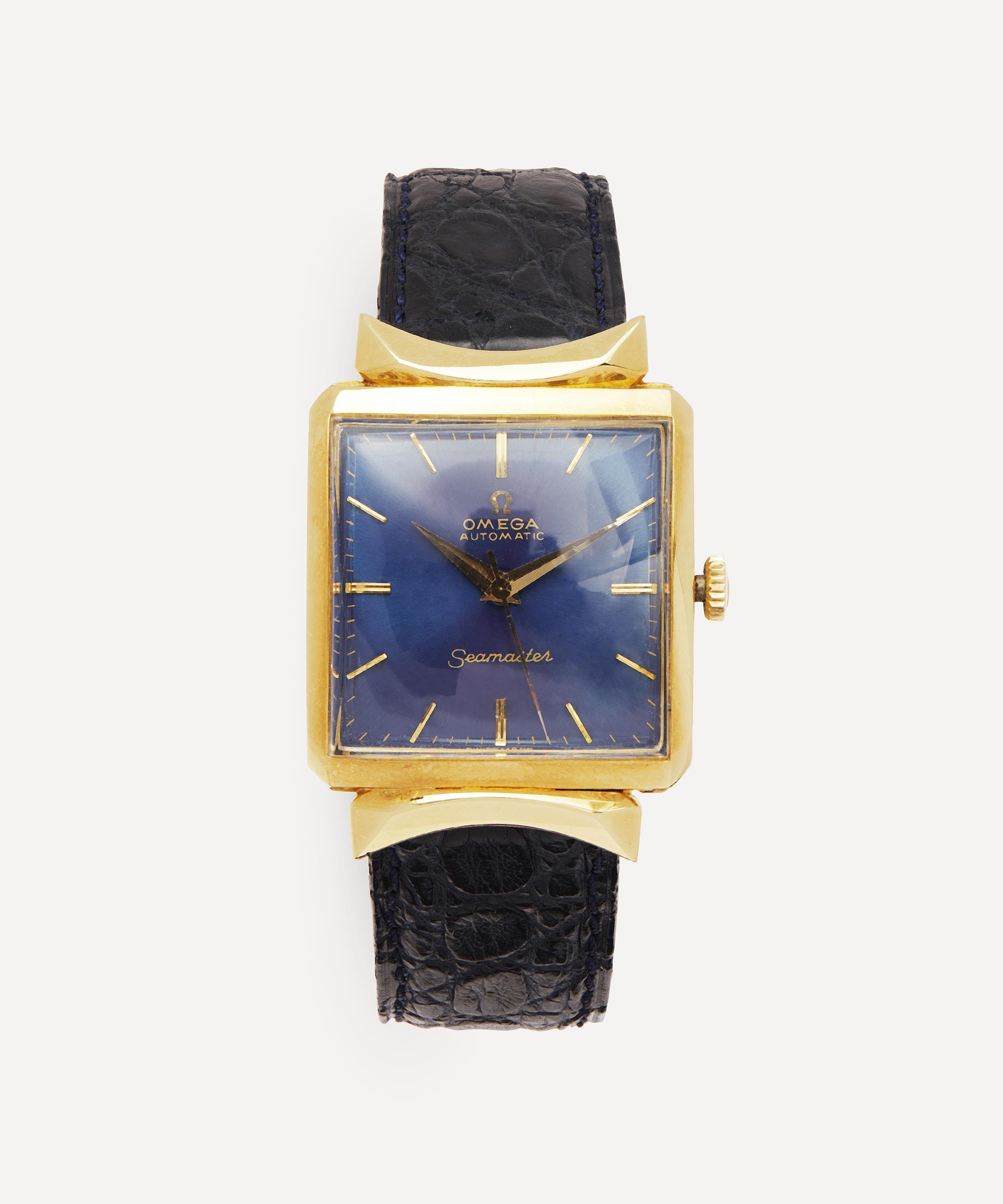 Designer Vintage 1960s Omega Automatic Seamaster 18 Carat Gold Watch In Black