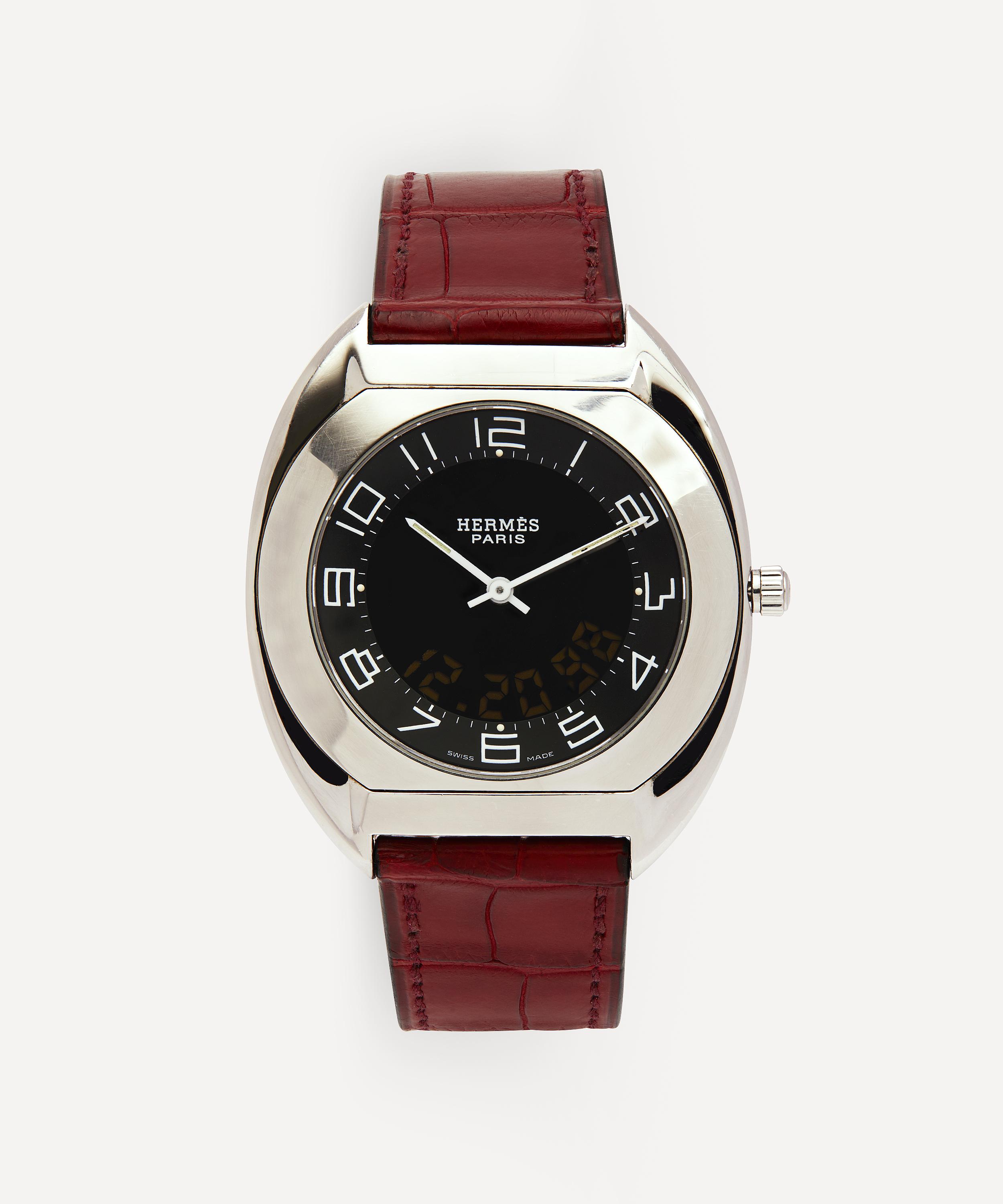 Designer Vintage Turn Of The Century Hermes Espace White Metal Watch In Brown