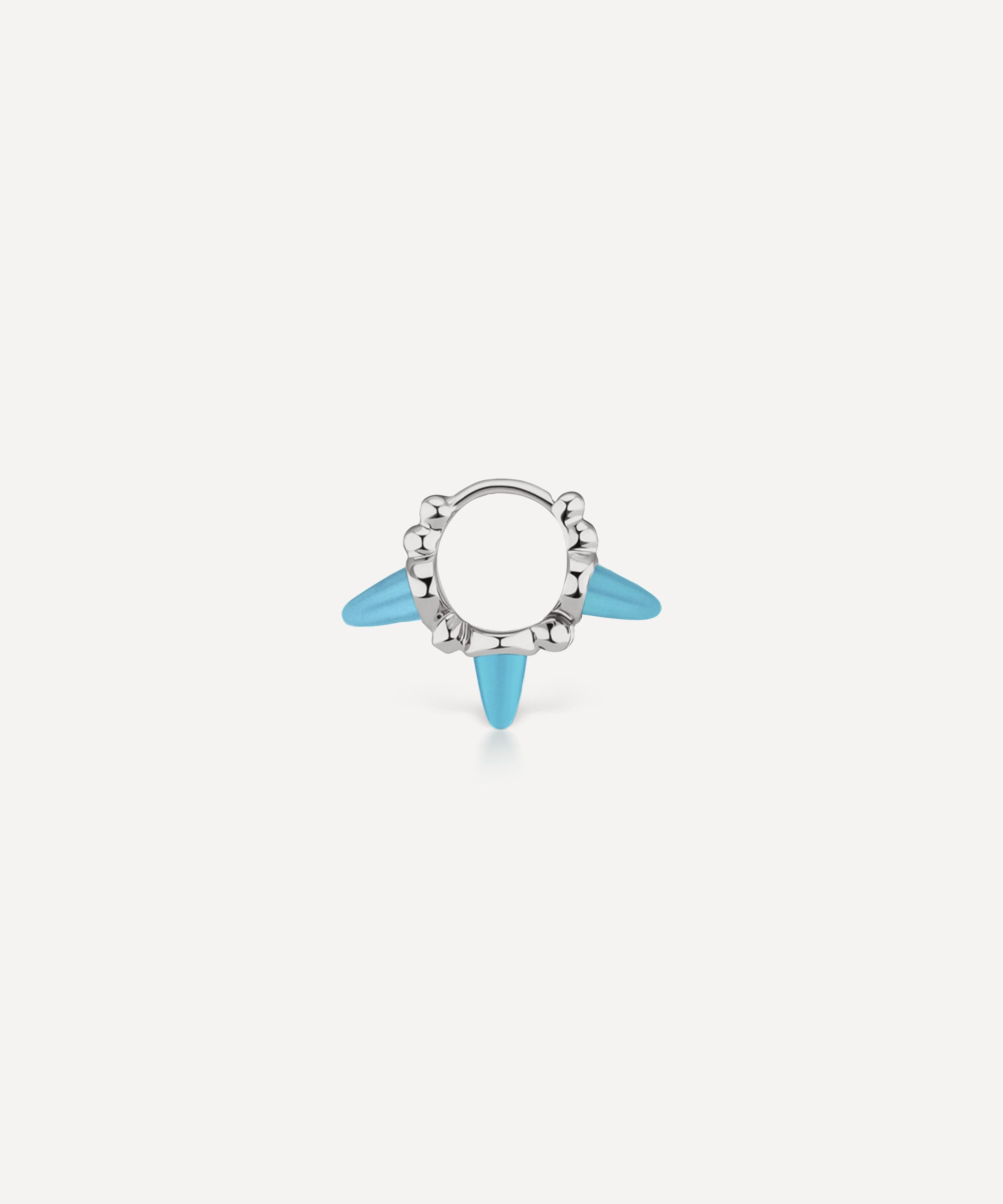 Maria Tash 6.5mm Triple Short Turquoise Spike Granulated Hoop Earring In White Gold