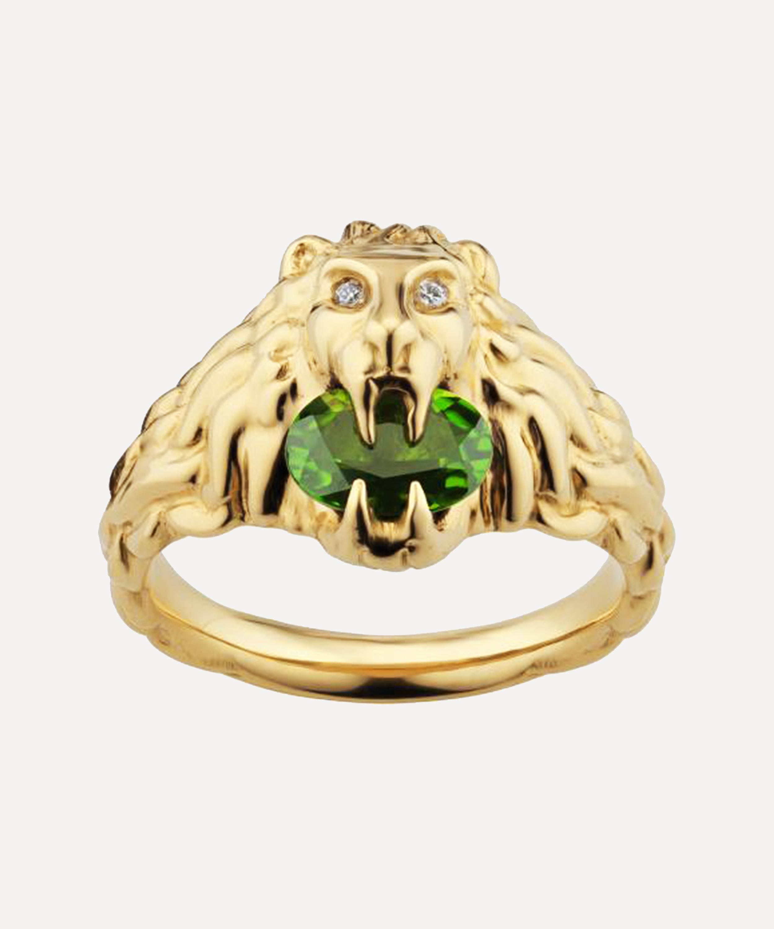 18ct Chrome Diopside and Diamond Lion Head Ring Liberty