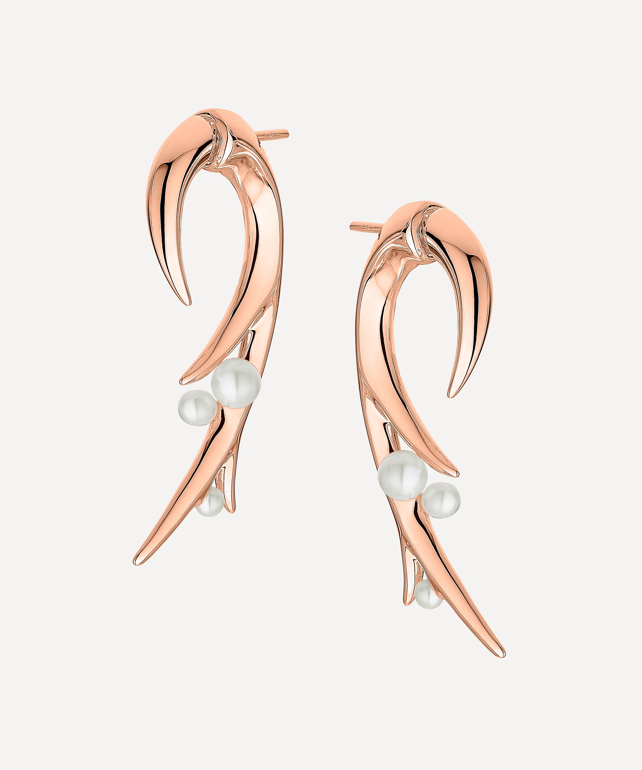 SHAUN LEANE ROSE GOLD PLATED VERMEIL SILVER CHERRY BLOSSOM LARGE PEARL HOOK EARRINGS,000711754