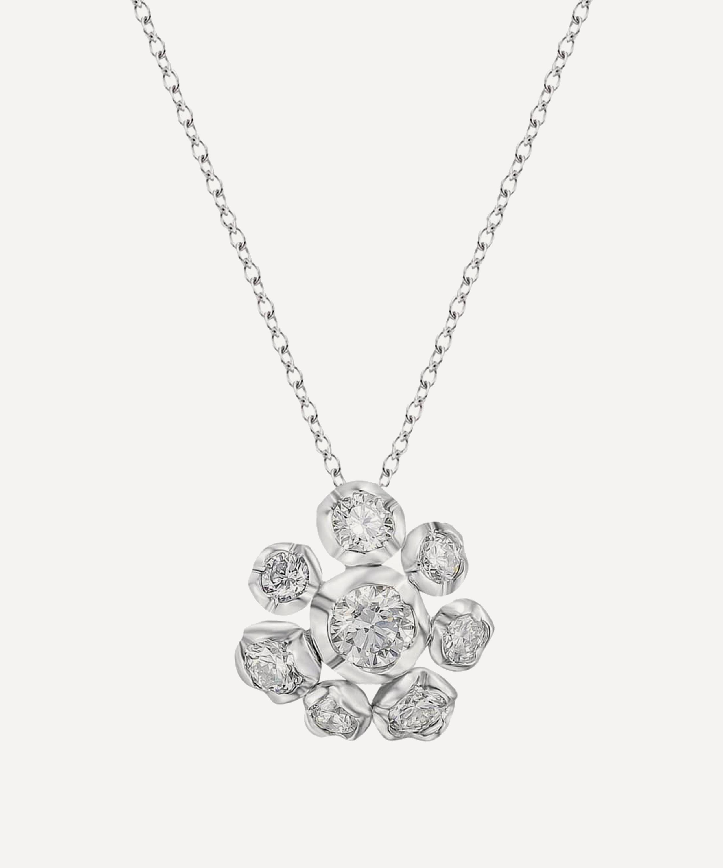 ANNOUSHKA 18CT WHITE GOLD MARGUERITE DIAMOND FLOWER PENDANT NECKLACE,000712385