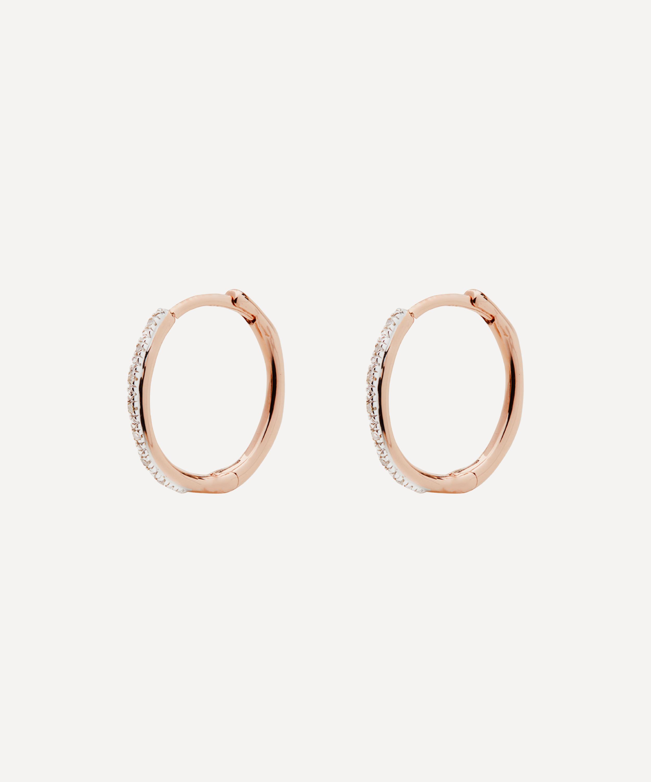 Monica Vinader Rose Gold Plated Vermeil Silver Riva Wave Medium Diamond Hoop Earrings In Rose Gold