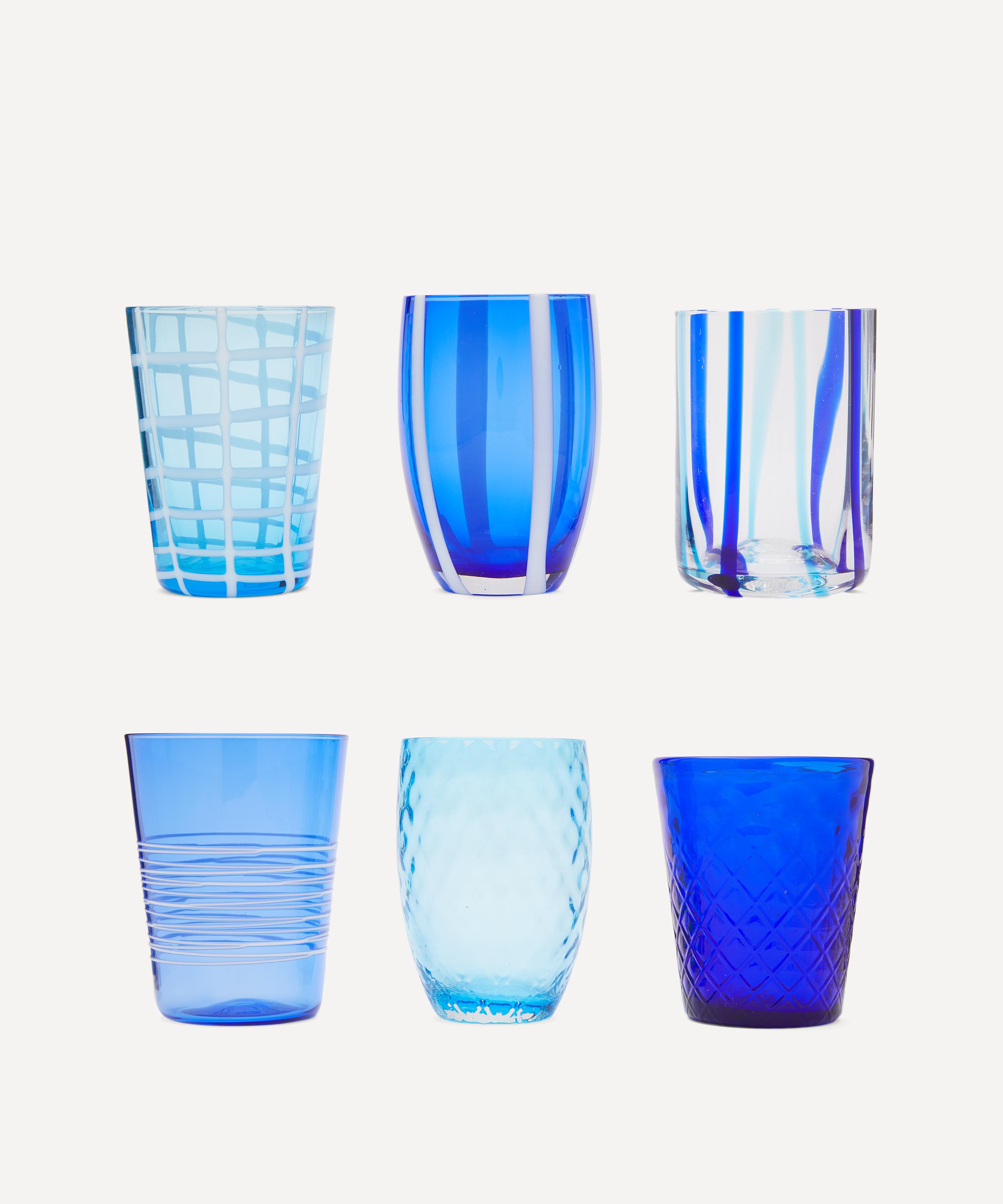 Zafferano Melting Pot Assorted Glasses Set Of 6 In Aquamarine Blue