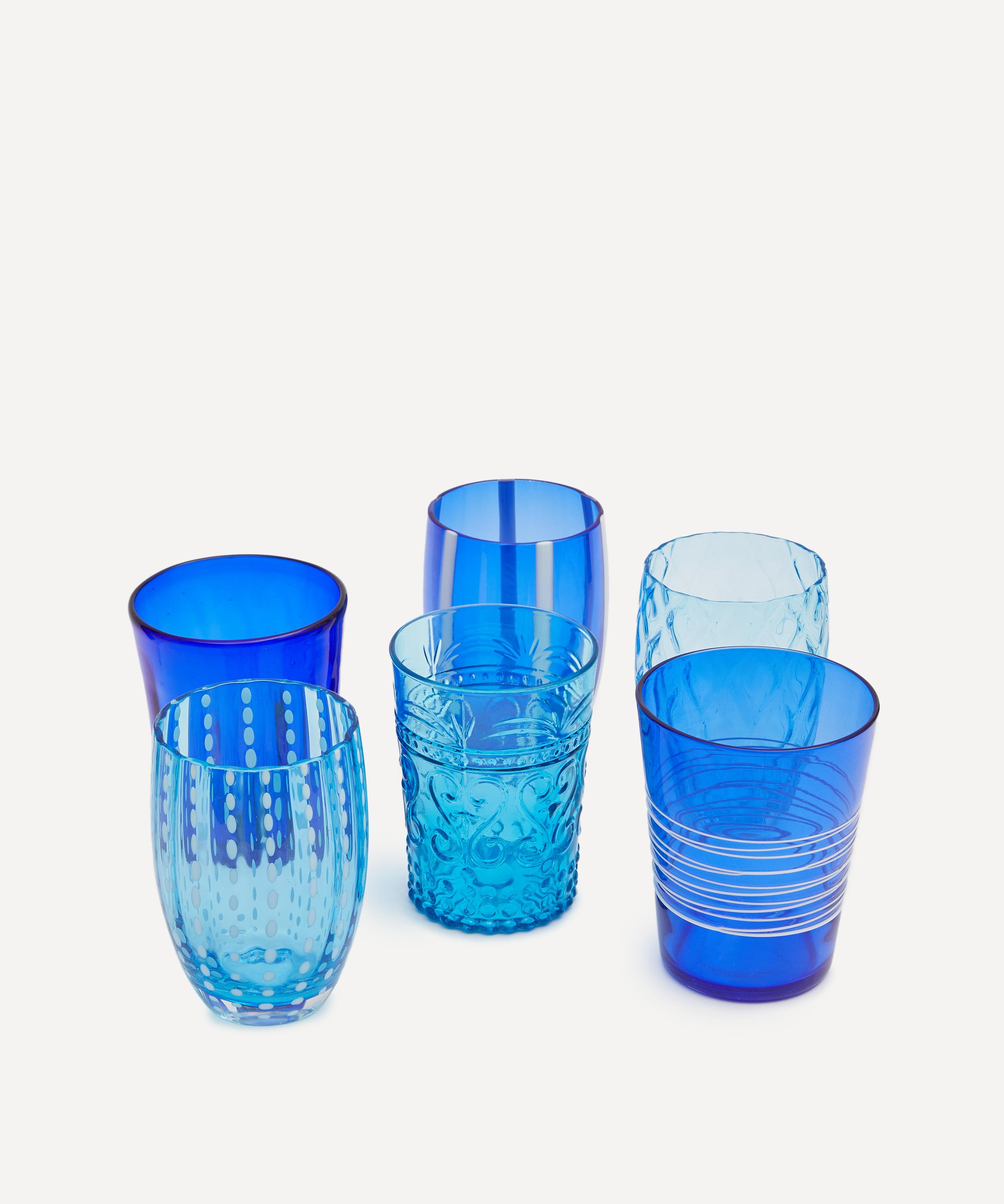Zafferano Melting Pot Assorted Glasses Set Of 6 In Aquamarine Blue