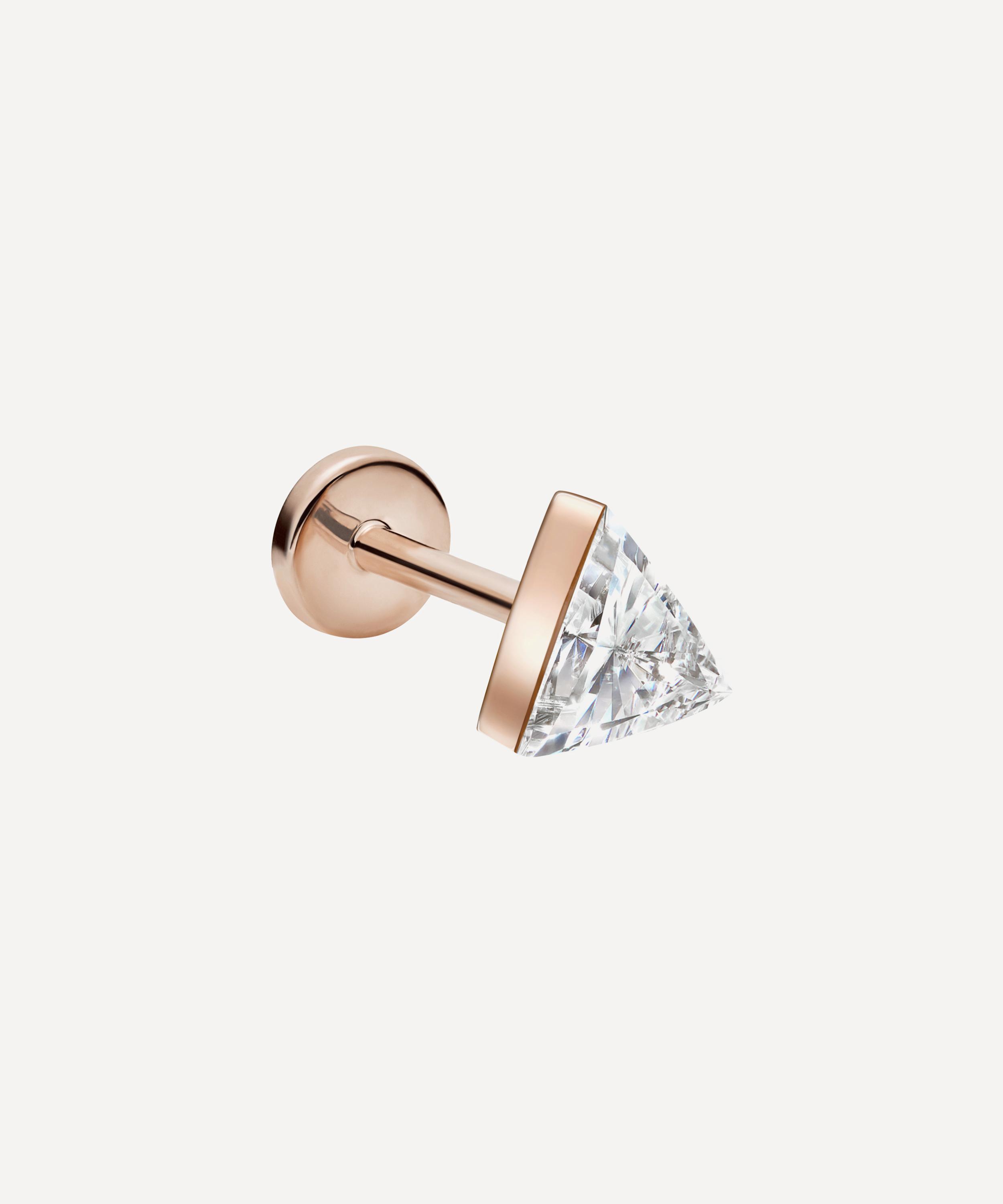 Maria Tash 18ct 4mm Invisible Set Triangle Diamond Single Threaded Stud Earring In Rose Gold