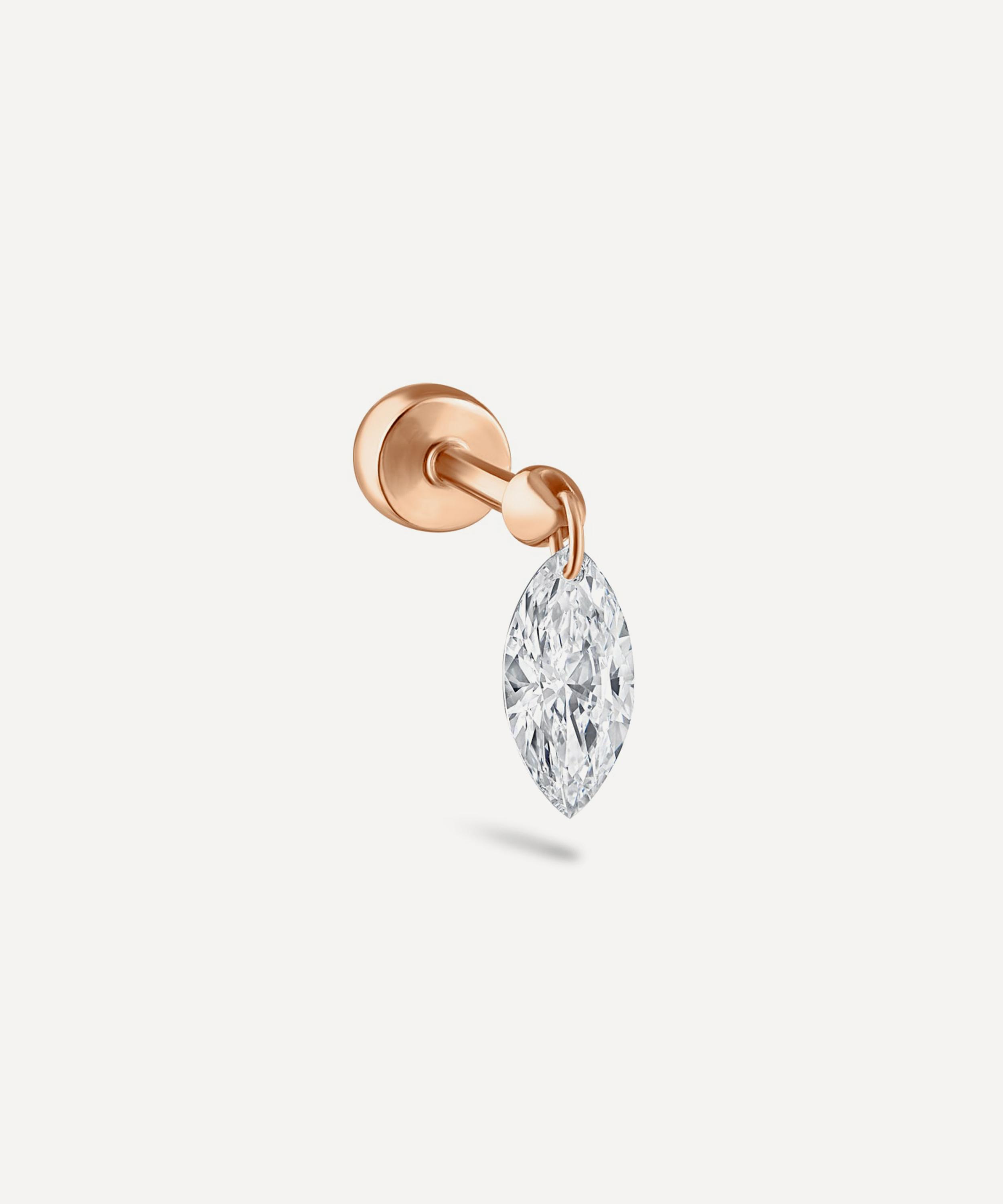 Maria Tash 18ct 6mm Floating Marquise Diamond Charm Threaded Stud Earring Rose Gold ONE Luxury