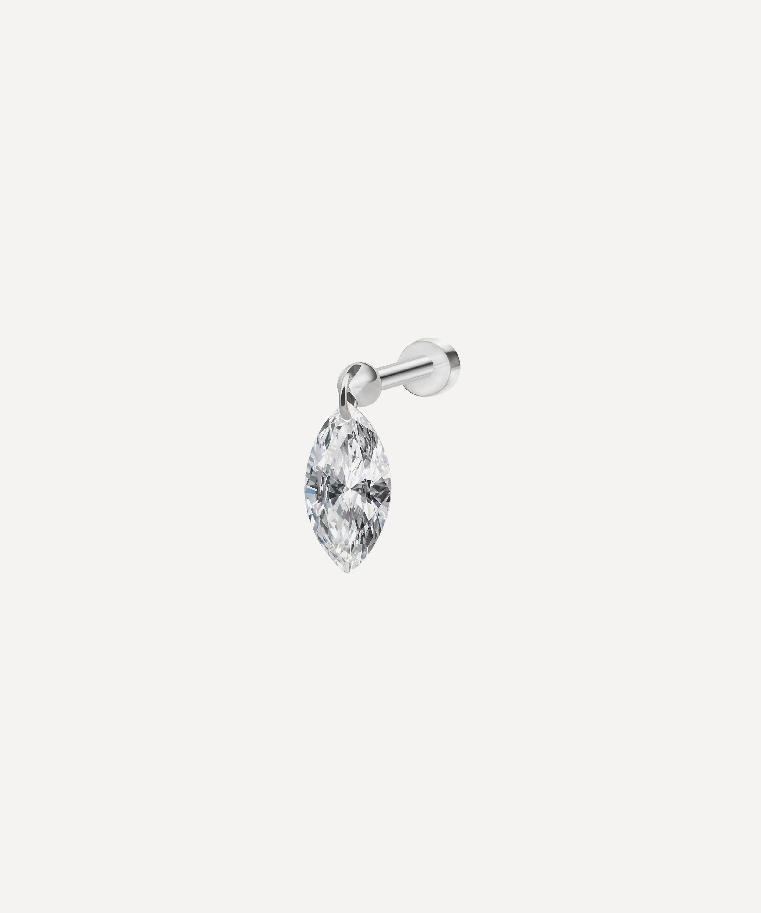 Maria Tash 18ct Floating Marquise Diamond Charm Single Threaded Stud Earring In White Gold