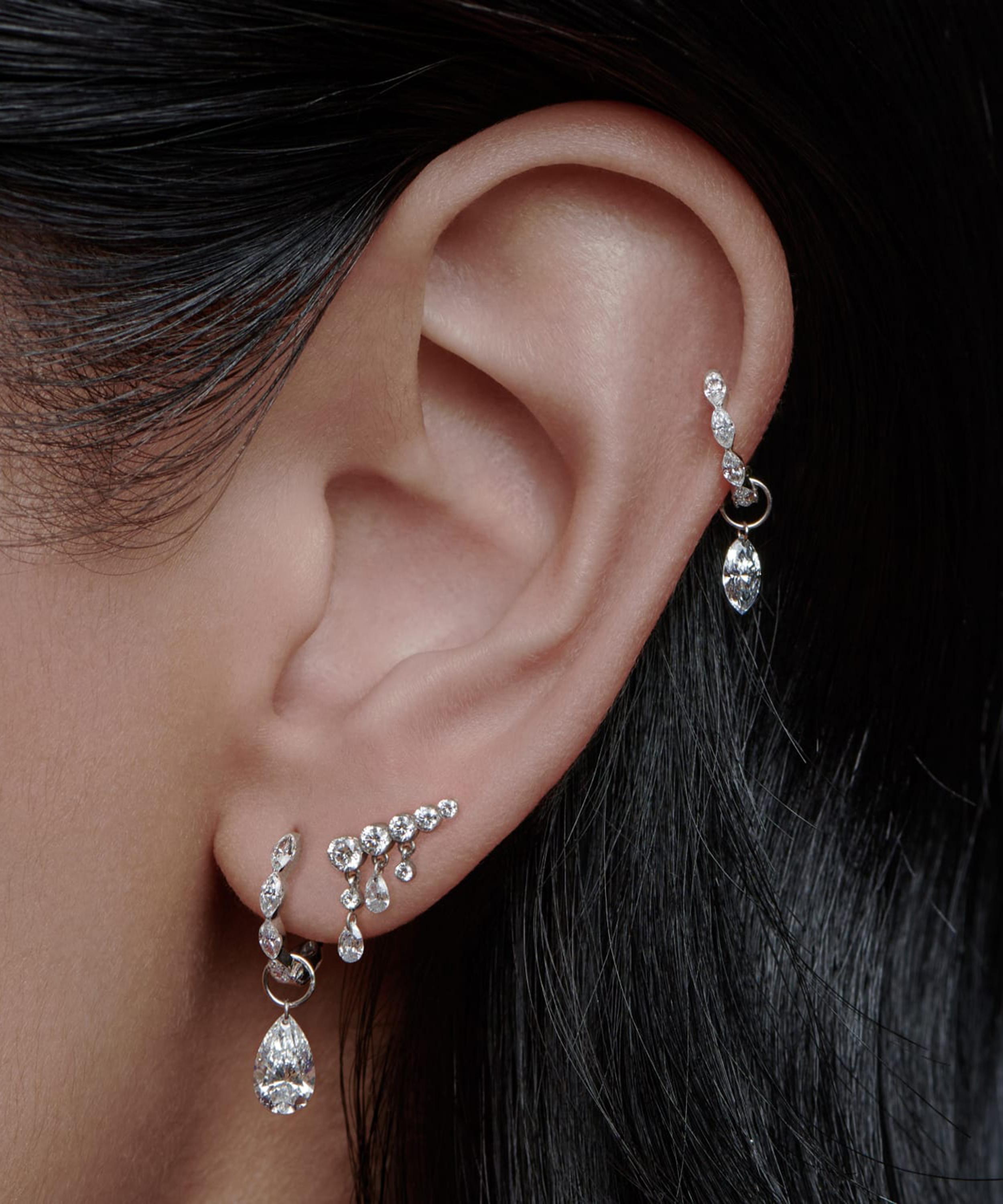 MARIA TASH MARIA TASH 18CT 11MM INVISIBLE SET DIAMOND CRESCENDO BAR STUD EARRING RIGHT 000713716