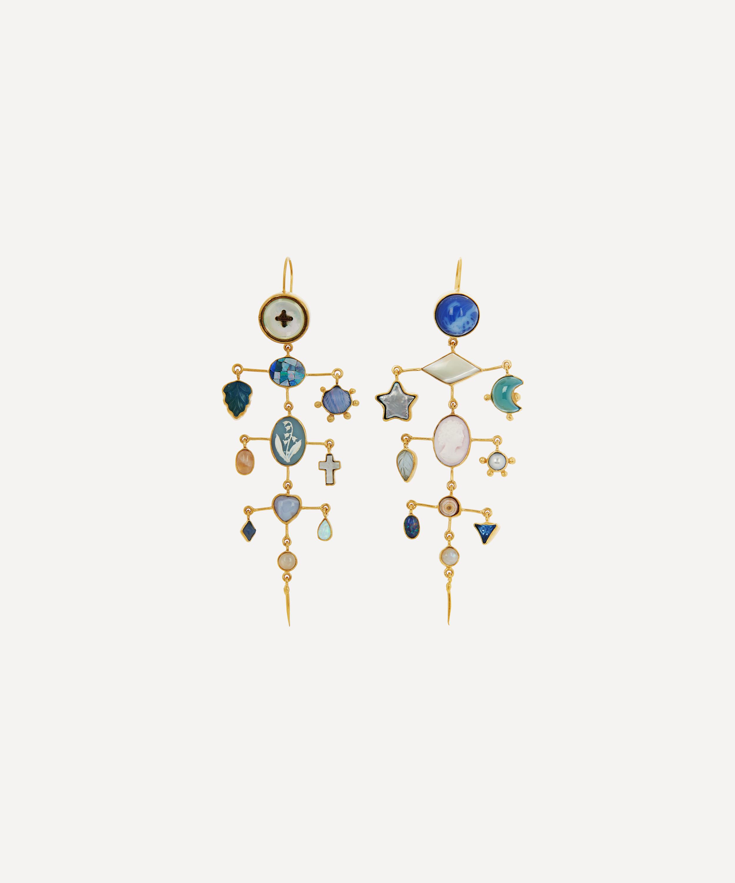 Grainne Morton Gold-plated Balance Asymmetric Multi-stone Victorian Drop Earrings