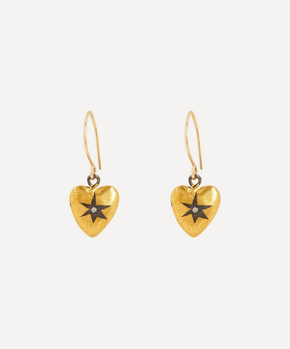 Acanthus - Oxidised Silver Diamond Star Heart Drop Earrings