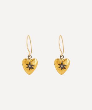Oxidised Silver Diamond Star Heart Drop Earrings