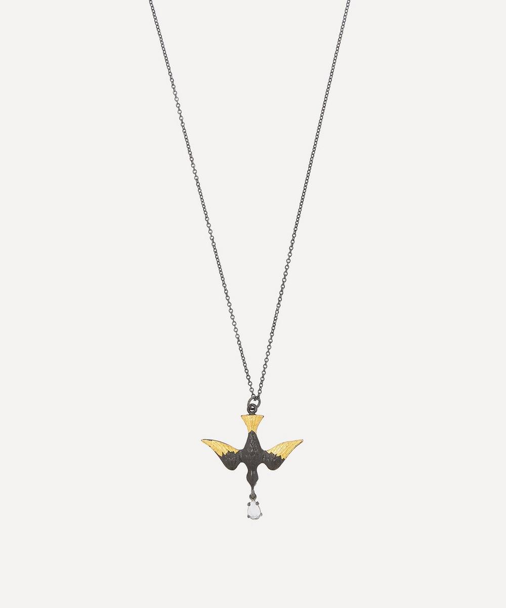 Acanthus - Oxidised Silver Spirit Dove Moonstone Pendant Necklace image number 0
