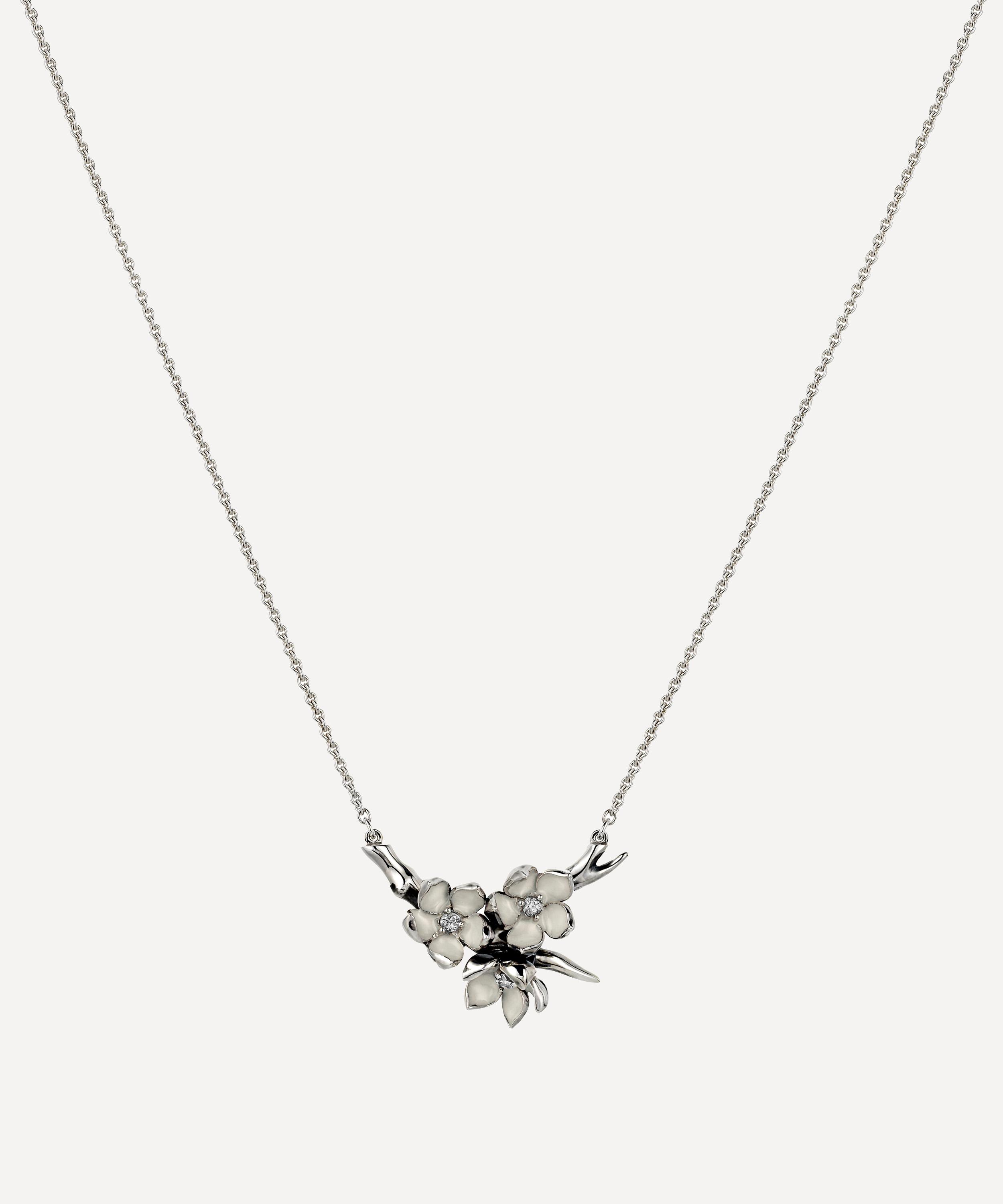 Shaun Leane Cherry Blossom Diamond Flower Posy Pendant Necklace In Silver