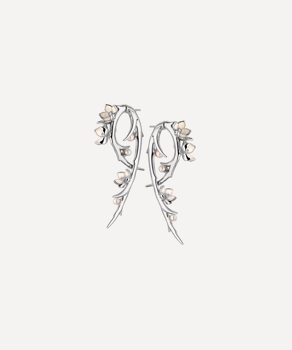 SHAUN LEANE CHERRY BLOSSOM PEARL AND DIAMOND FLOWER HOOK EARRINGS,000715777