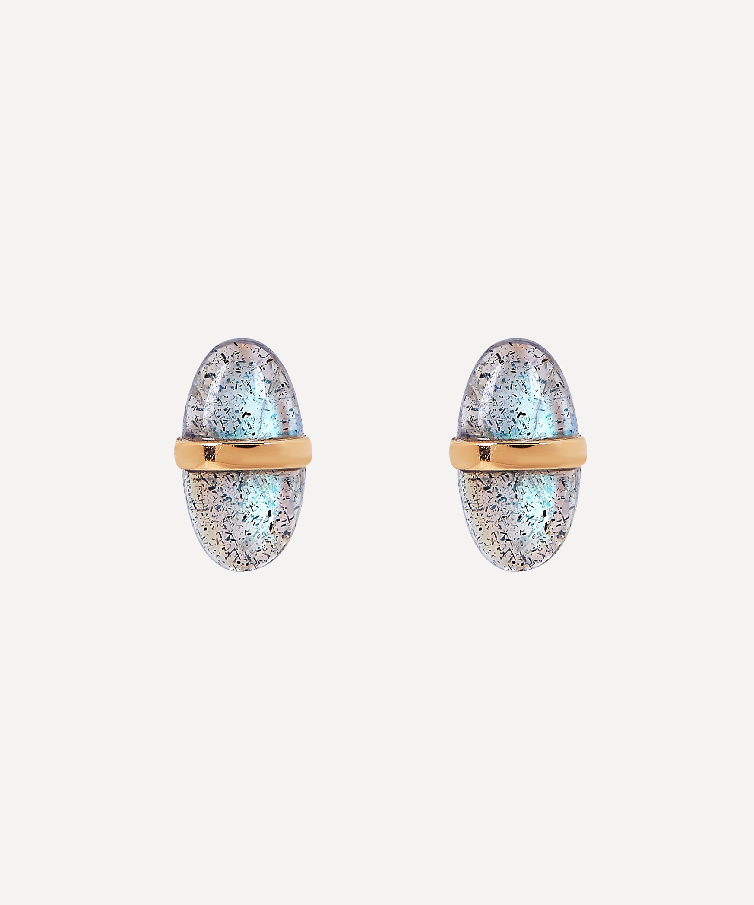 14ct Gold Bezel Wrap Labradorite Stud Earrings Liberty