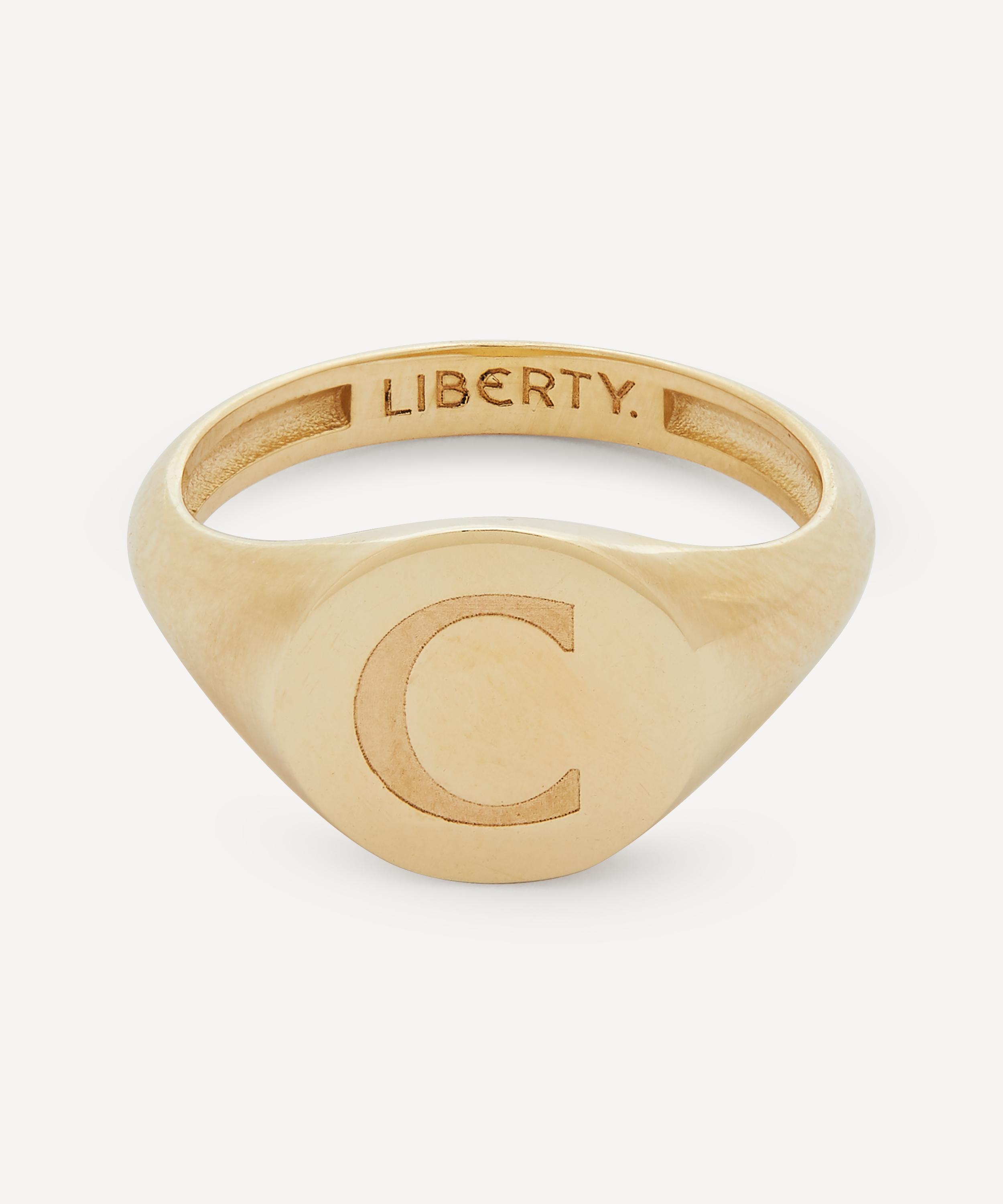 9ct Gold Initial Liberty Signet Ring - C 45 Luxury Christmas Gift / Present