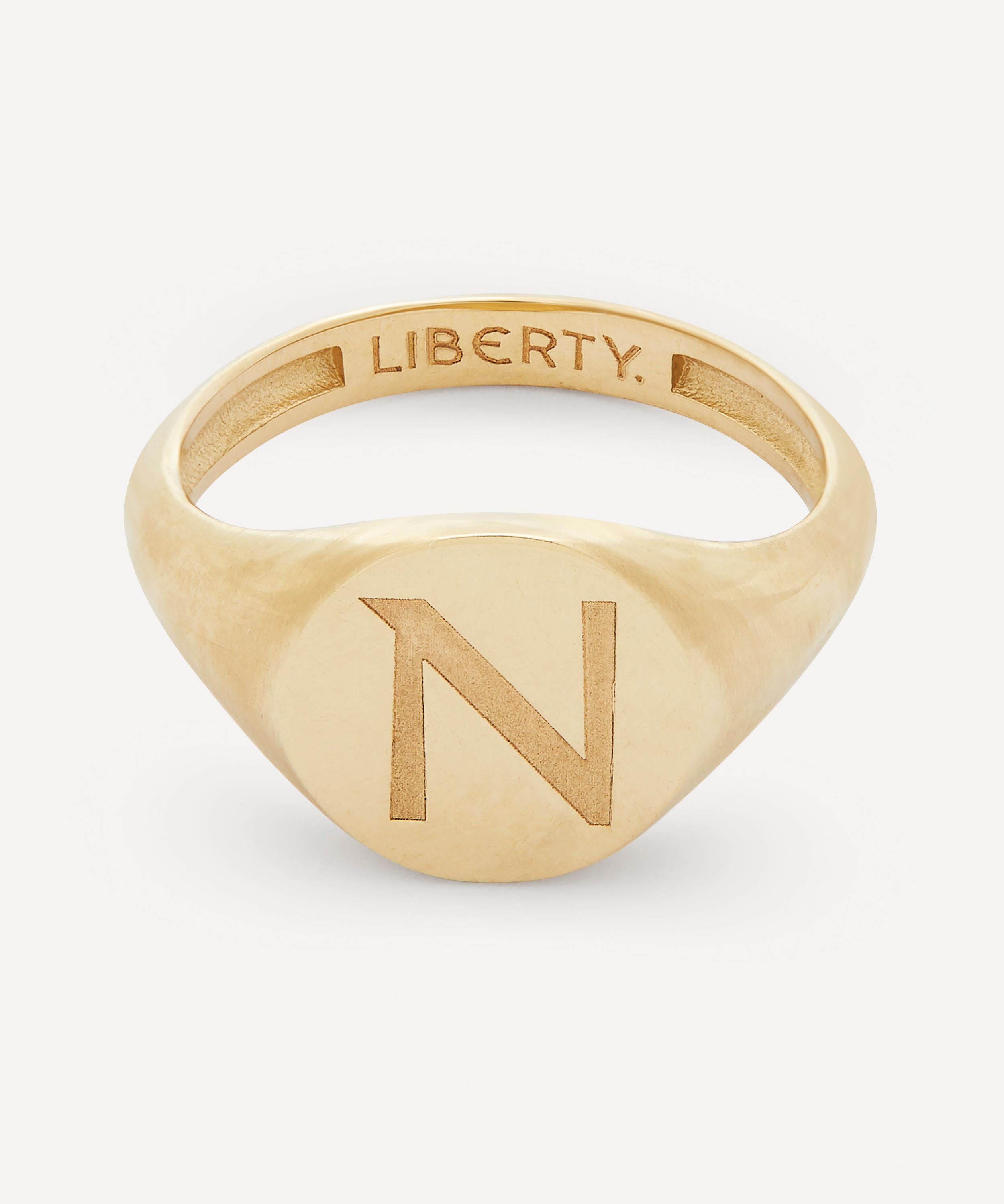 9ct Gold Initial Liberty Signet Ring - N 49 Luxury Christmas Gift / Present