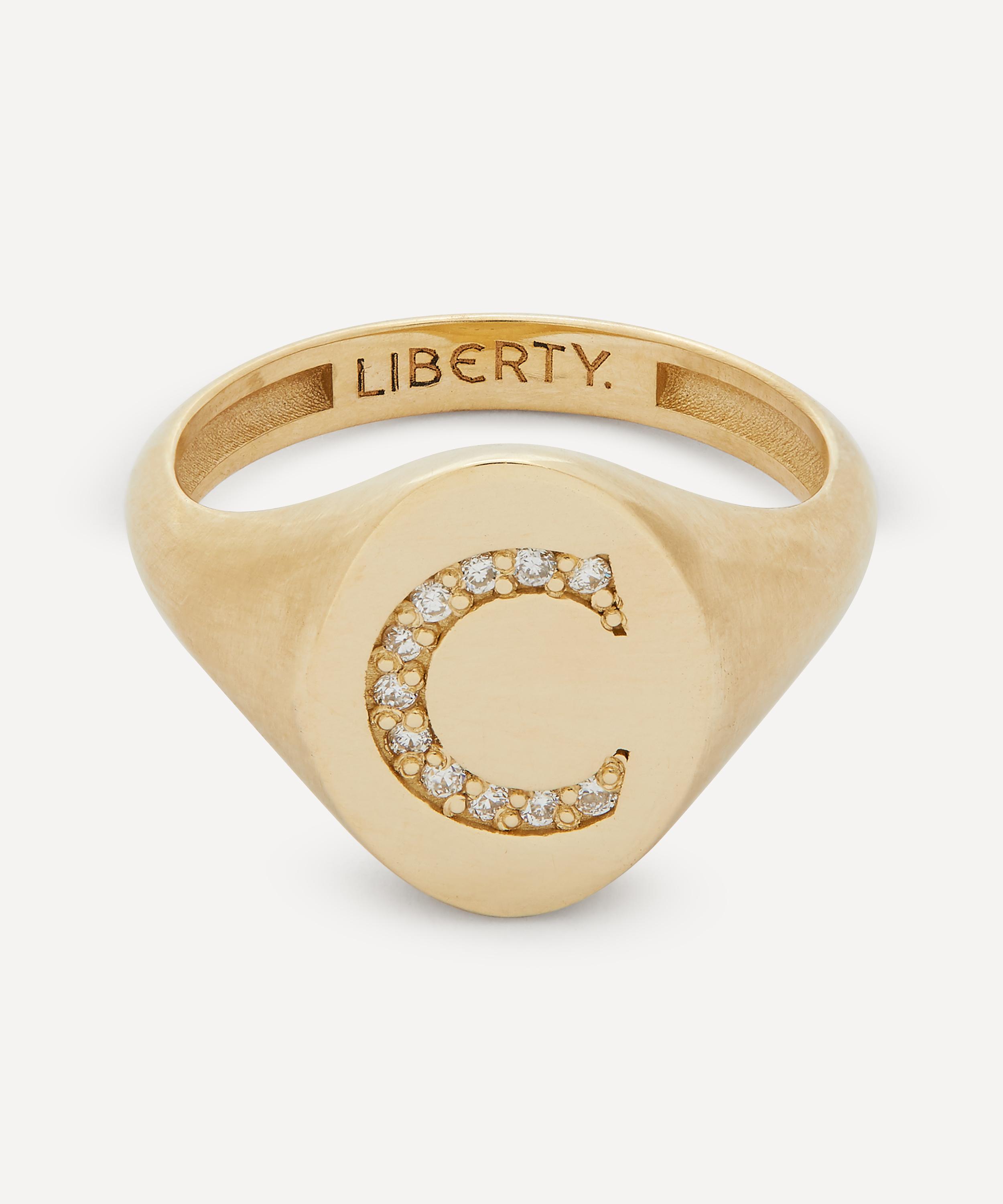 9ct Gold and Diamond Initial Liberty Signet Ring - C 51 Luxury Christmas Gift / Present