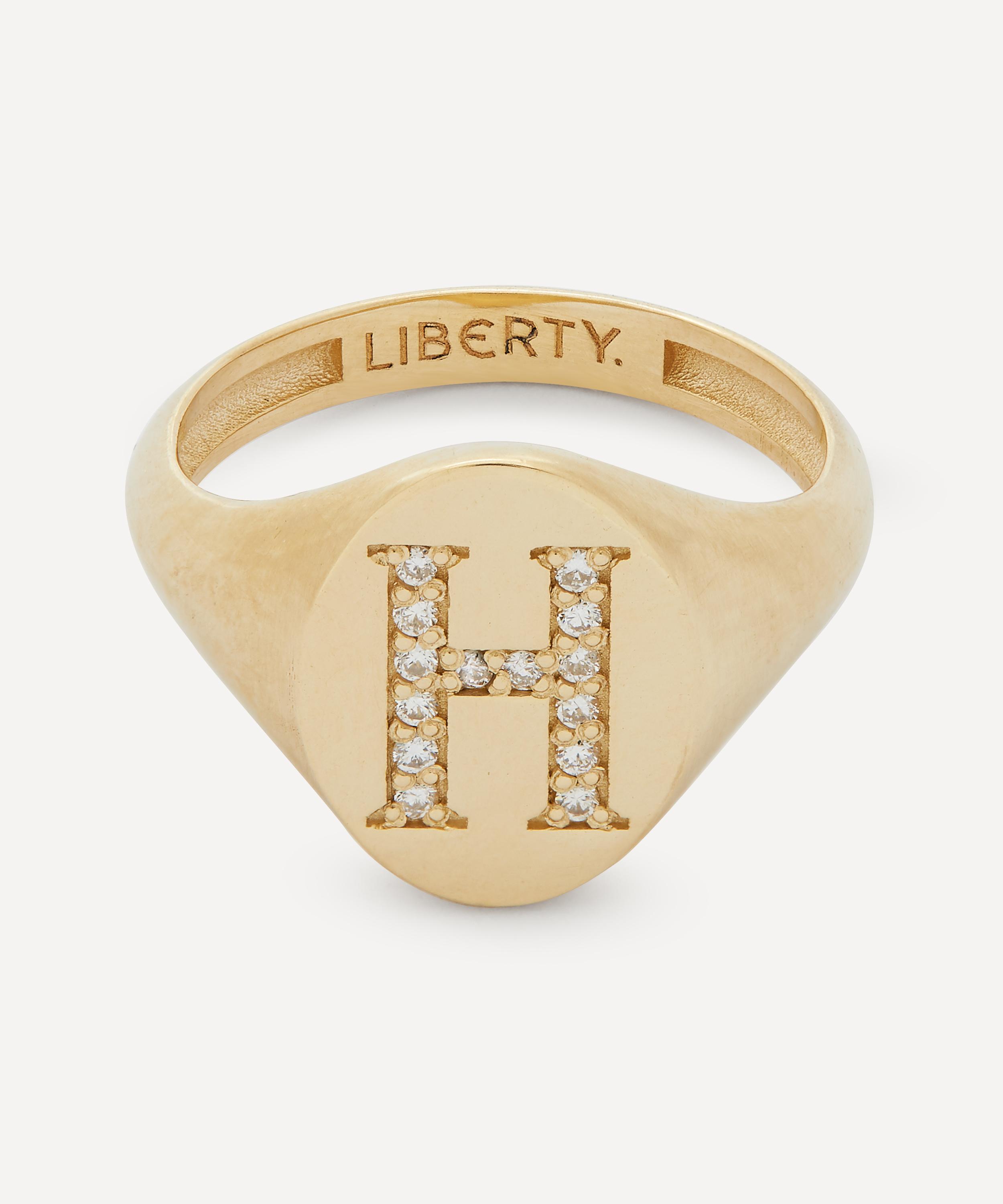 9ct Gold and Diamond Initial Liberty Signet Ring - H 51 Luxury