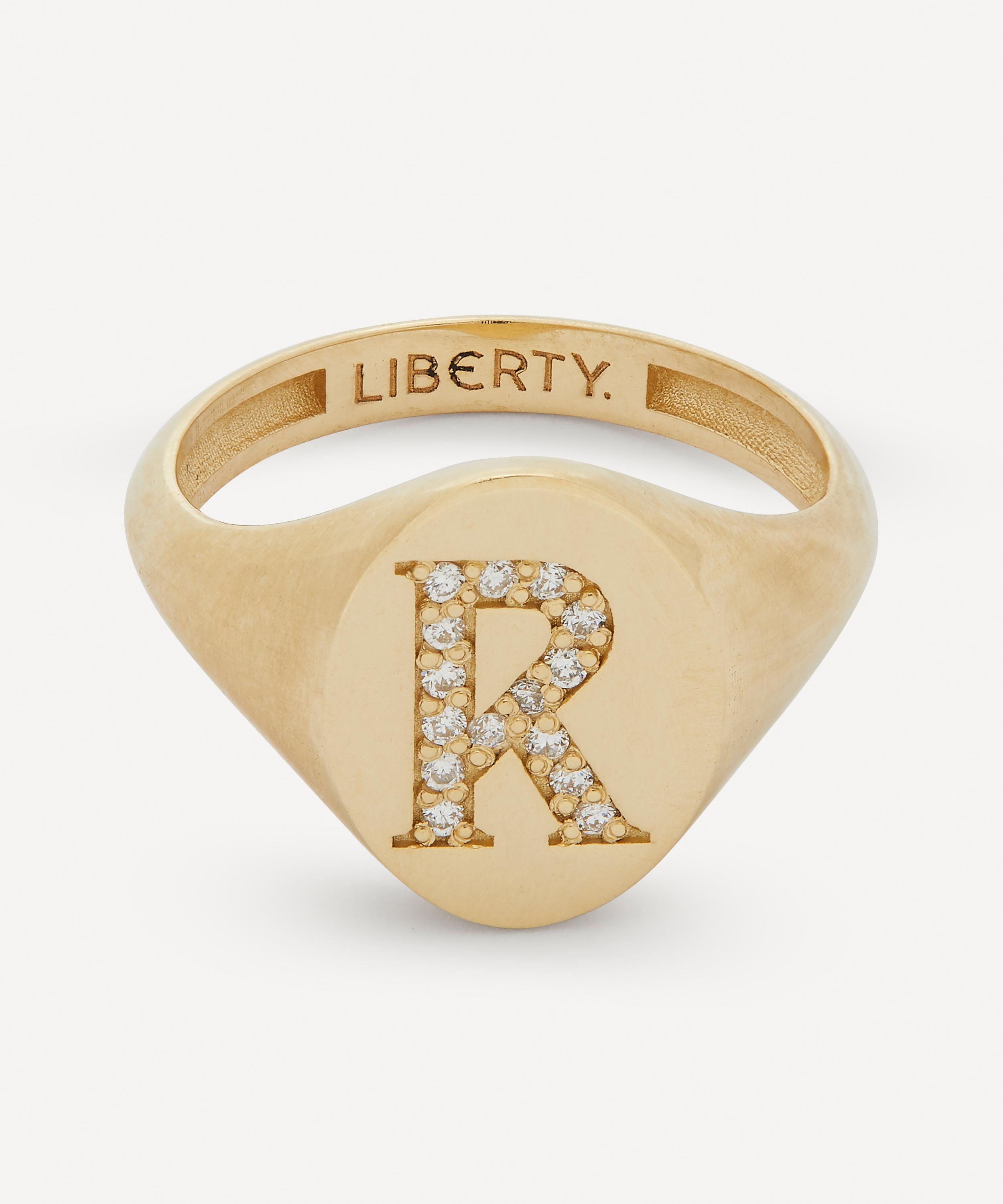 9ct Gold and Diamond Initial Liberty Signet Ring - R 51 Luxury Christmas Gift / Present