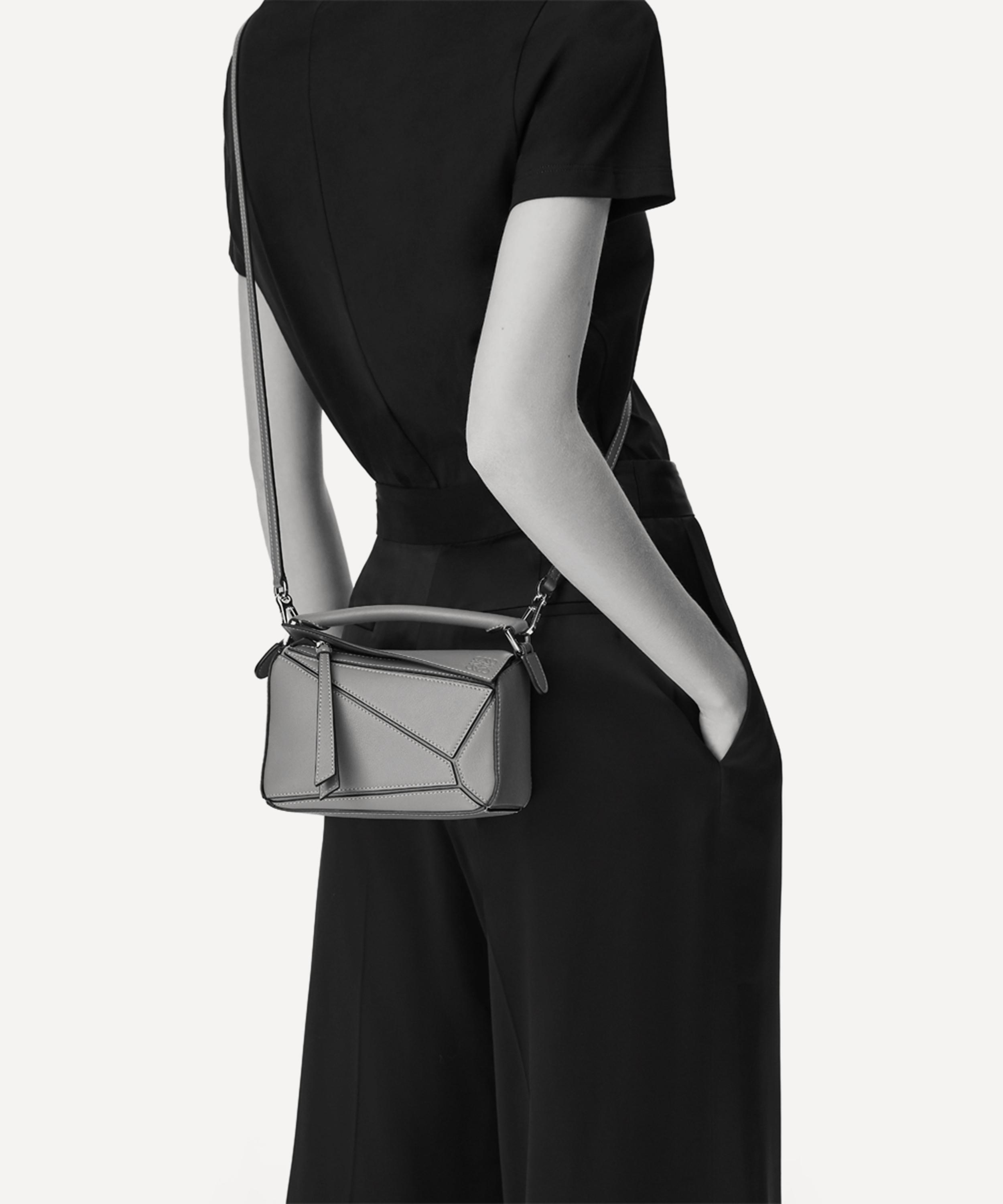 Loewe Mini Puzzle Leather Shoulder Bag In Black