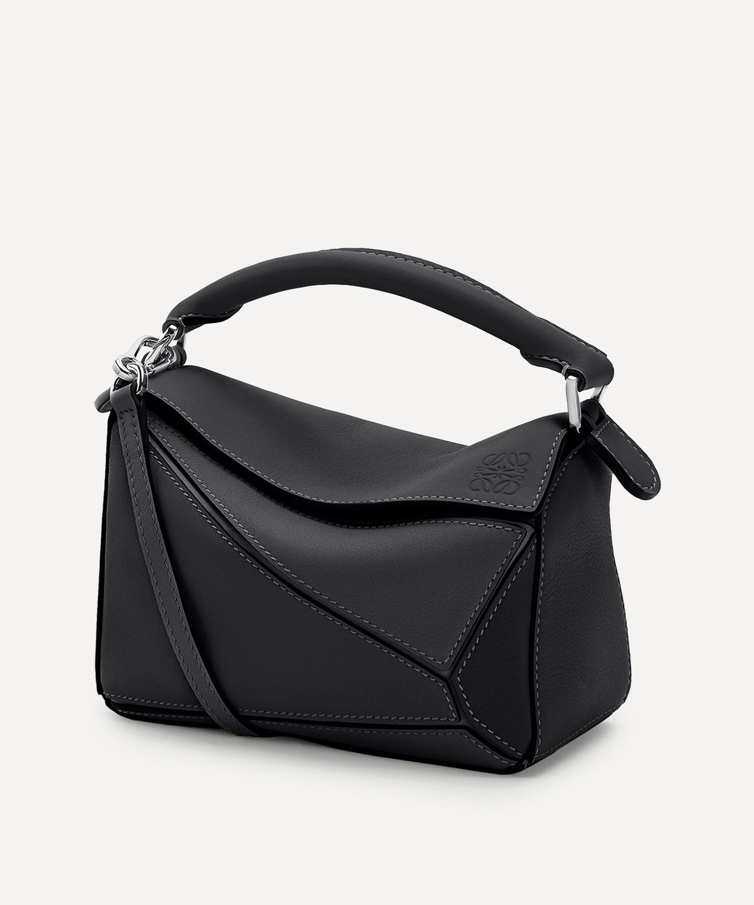 Loewe Mini Puzzle Leather Shoulder Bag In Black