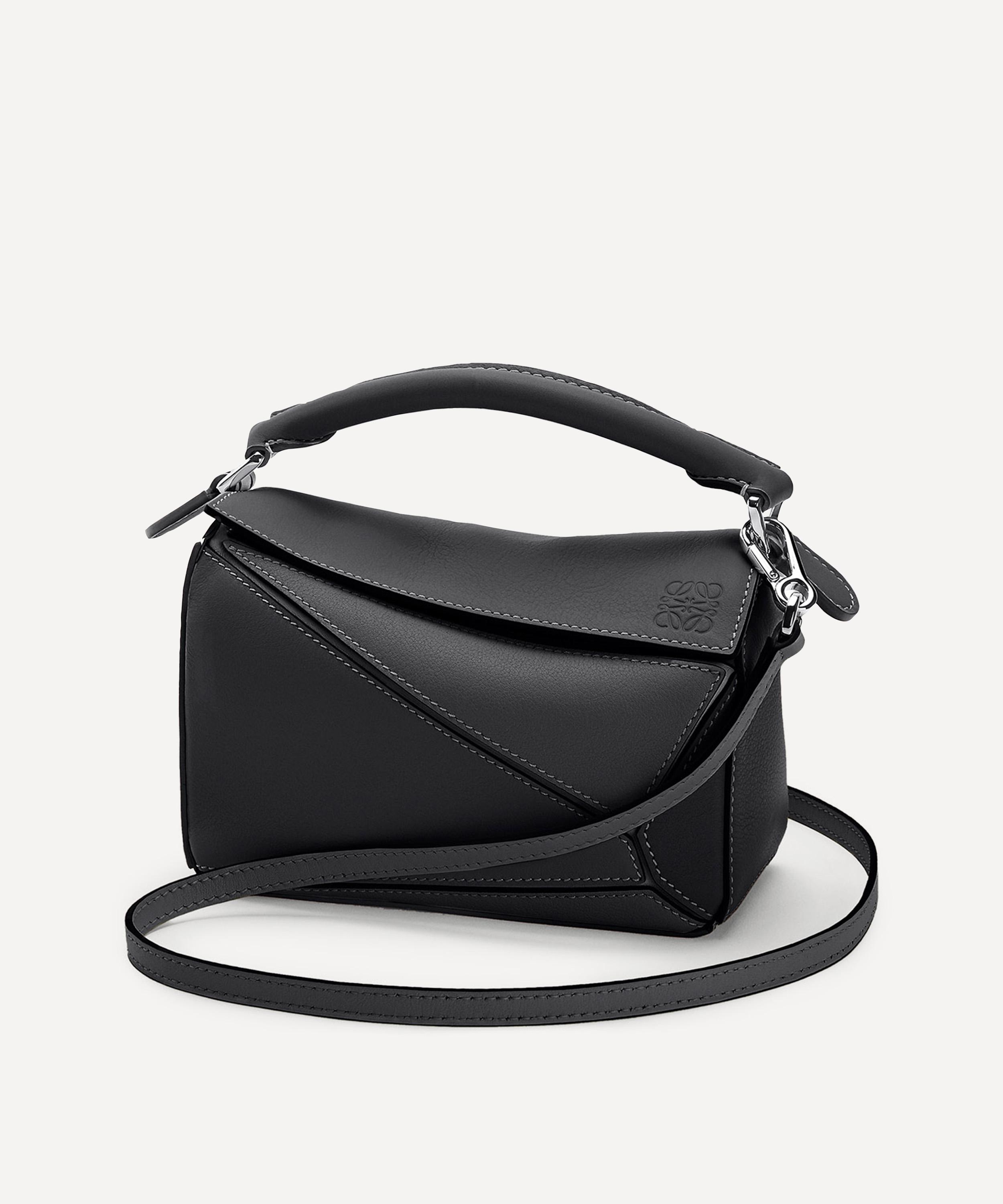 Loewe Mini Puzzle Leather Shoulder Bag In Black