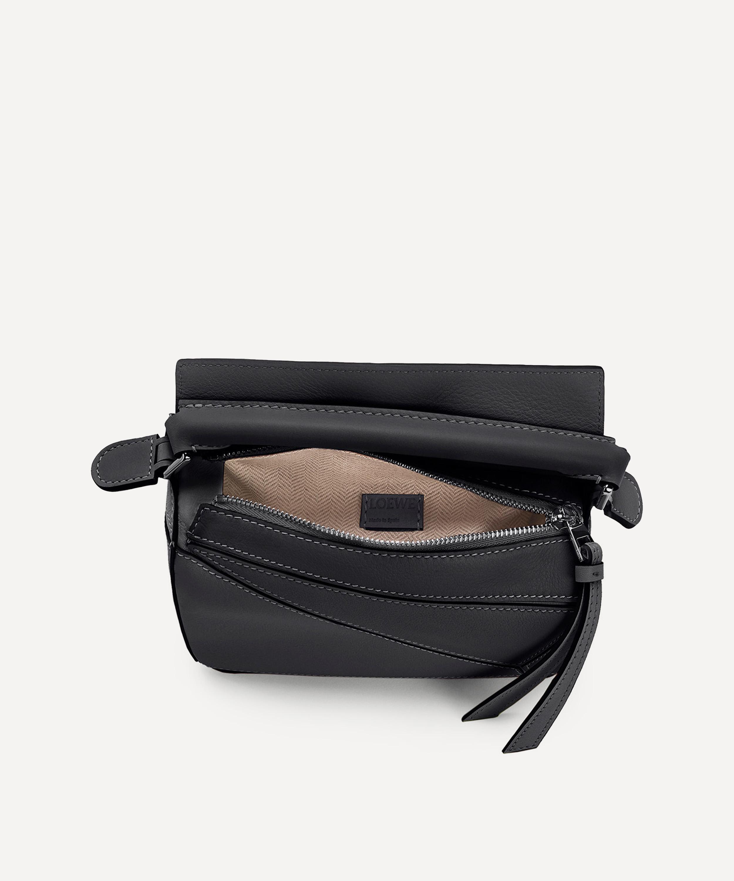 Loewe Mini Puzzle Leather Shoulder Bag In Black