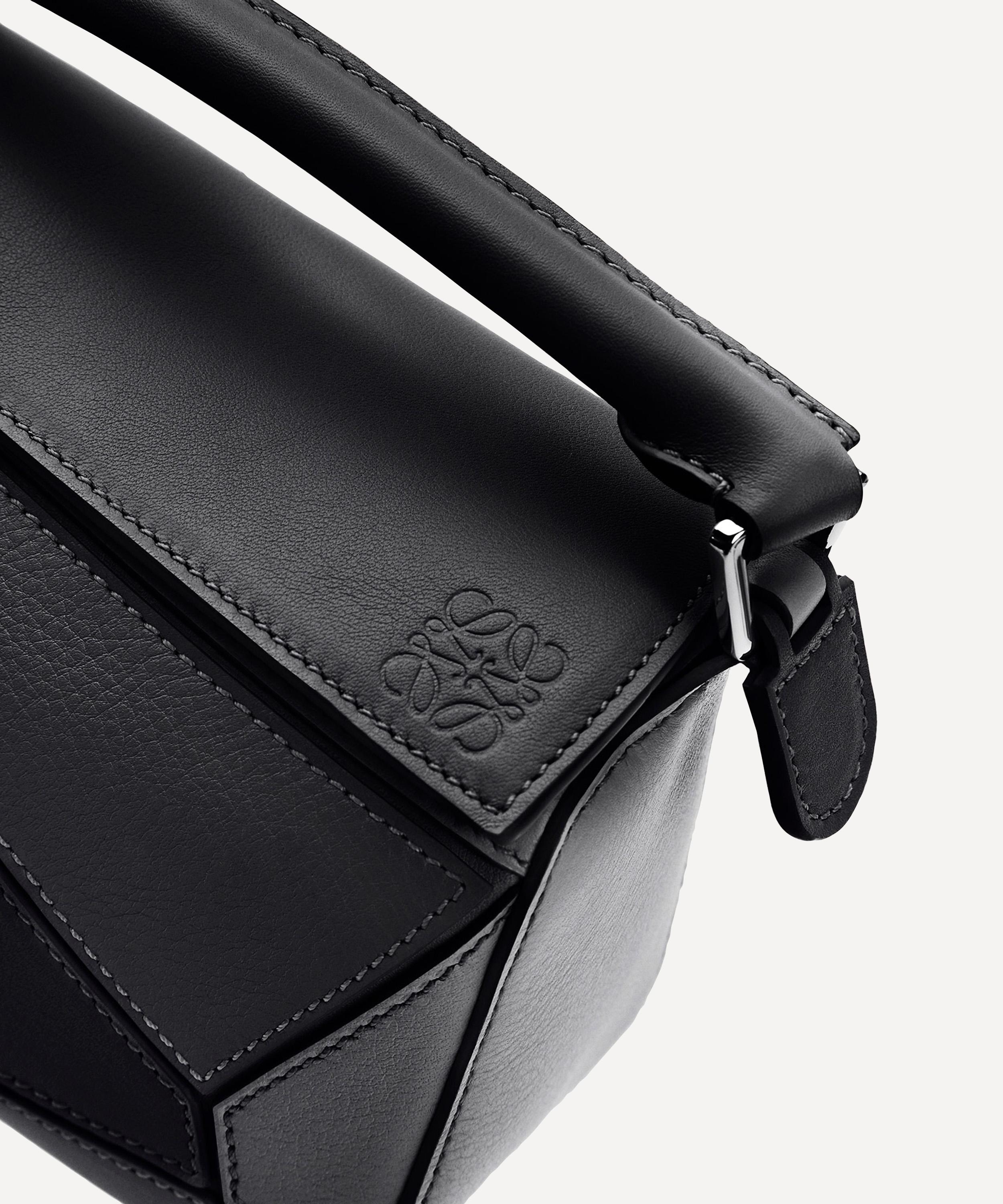 Loewe Mini Puzzle Leather Shoulder Bag In Black