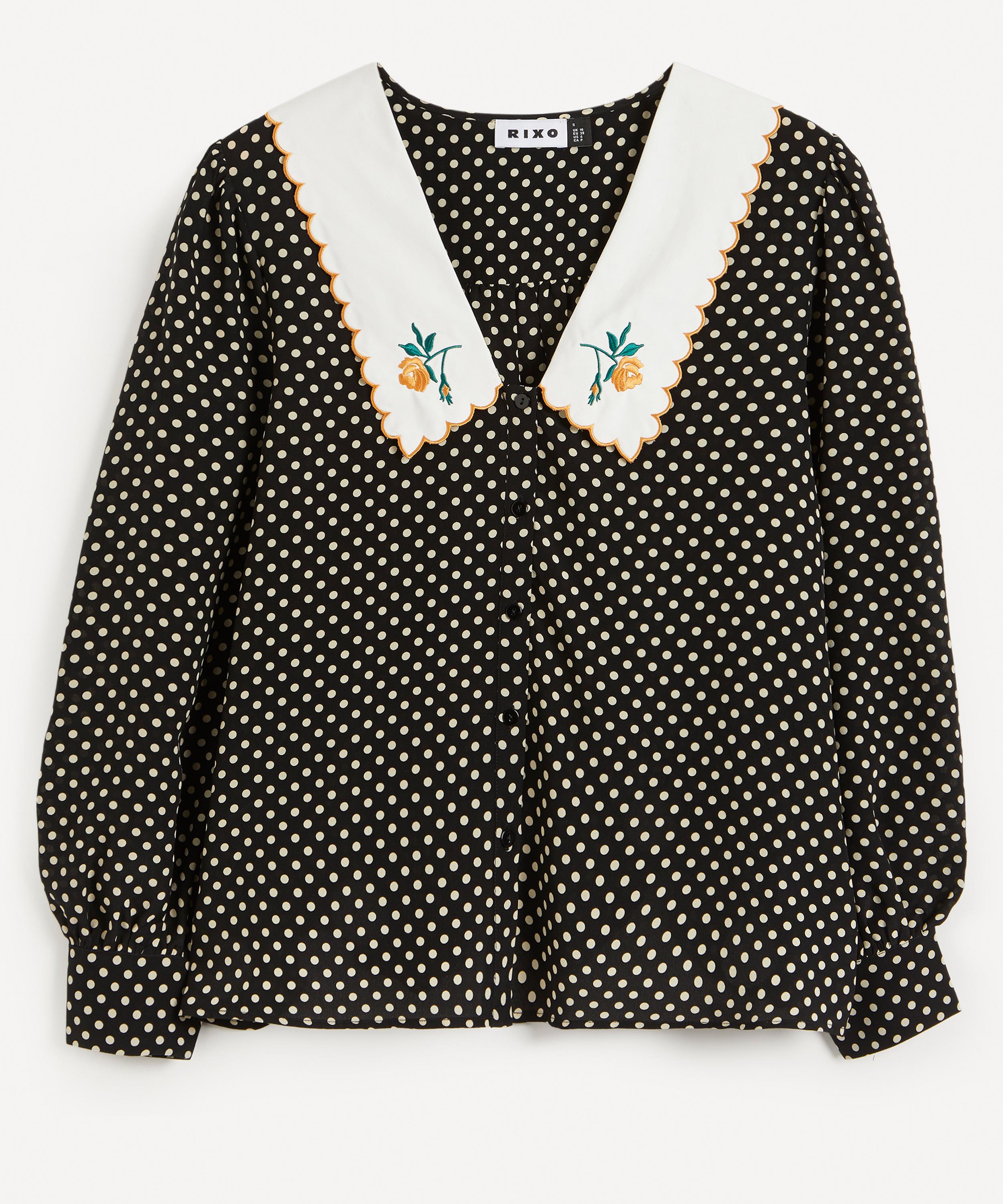 RIXO LONDON LILA EMBROIDERED BIG COLLAR BLOUSE,000718087
