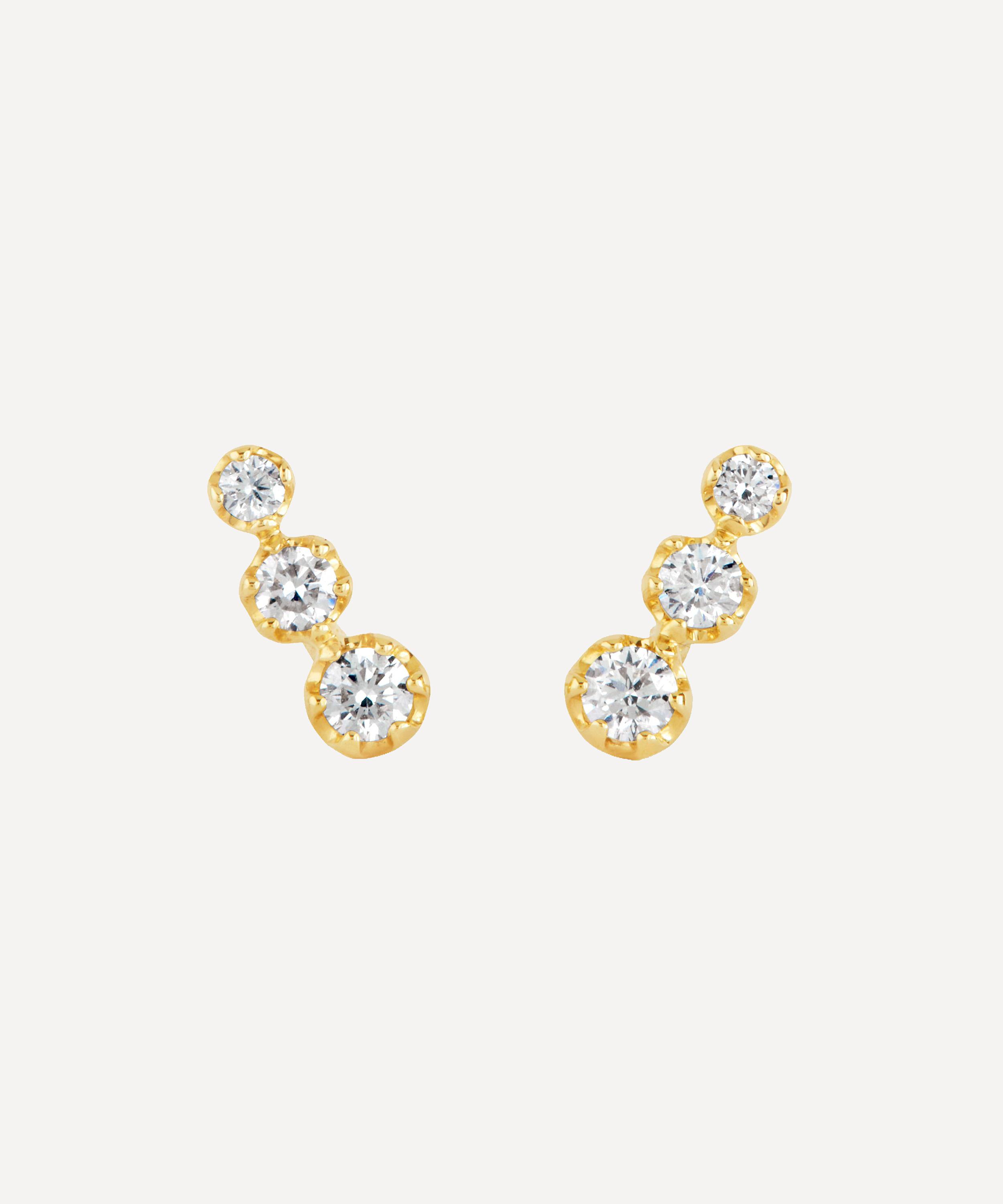 Dinny Hall 14ct Gold Elyhara Diamond Trio Stud Earrings Luxury Christmas Gift / Present