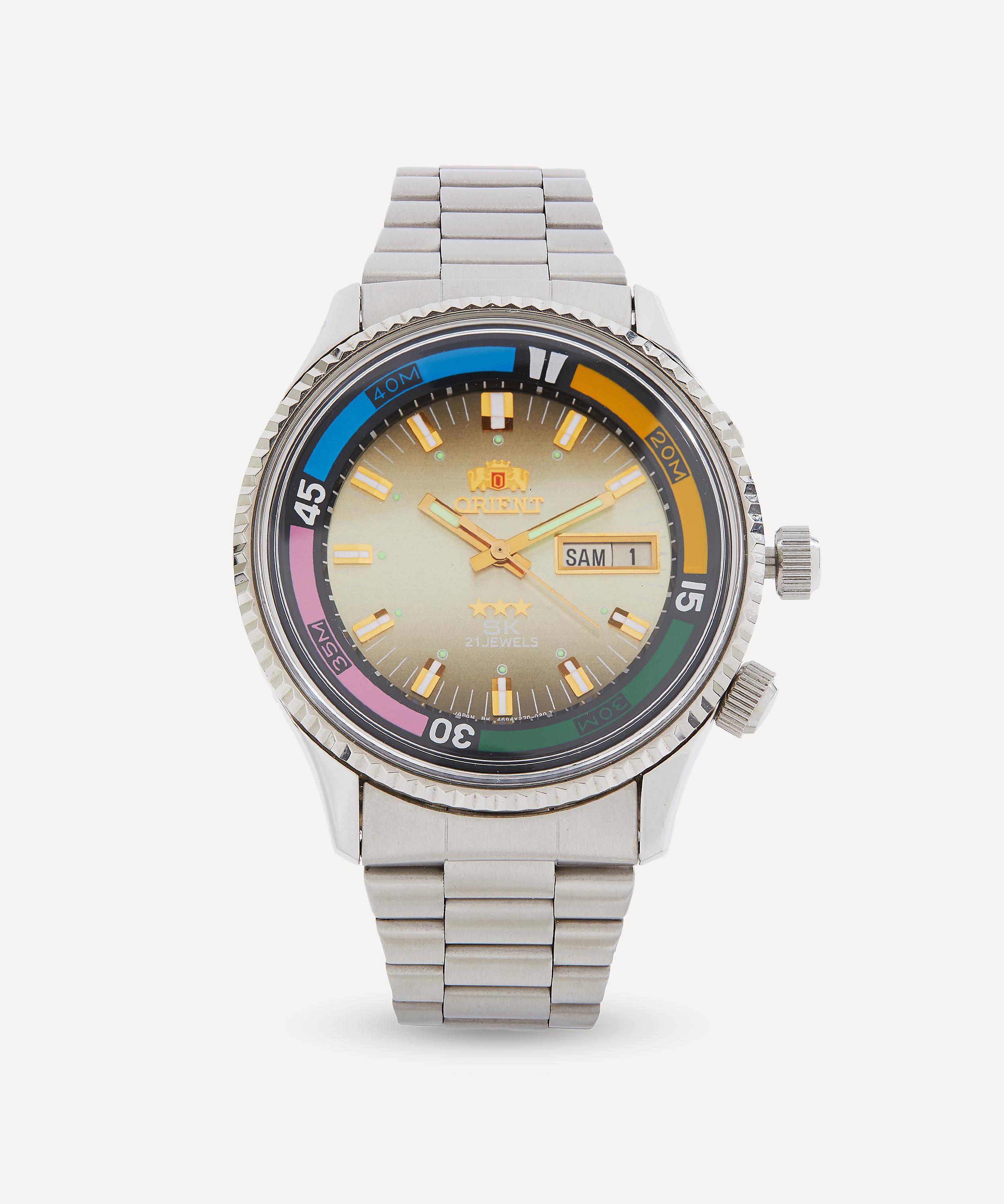 Designer Vintage 1980s Orient Sea King White Metal Watch In Silver