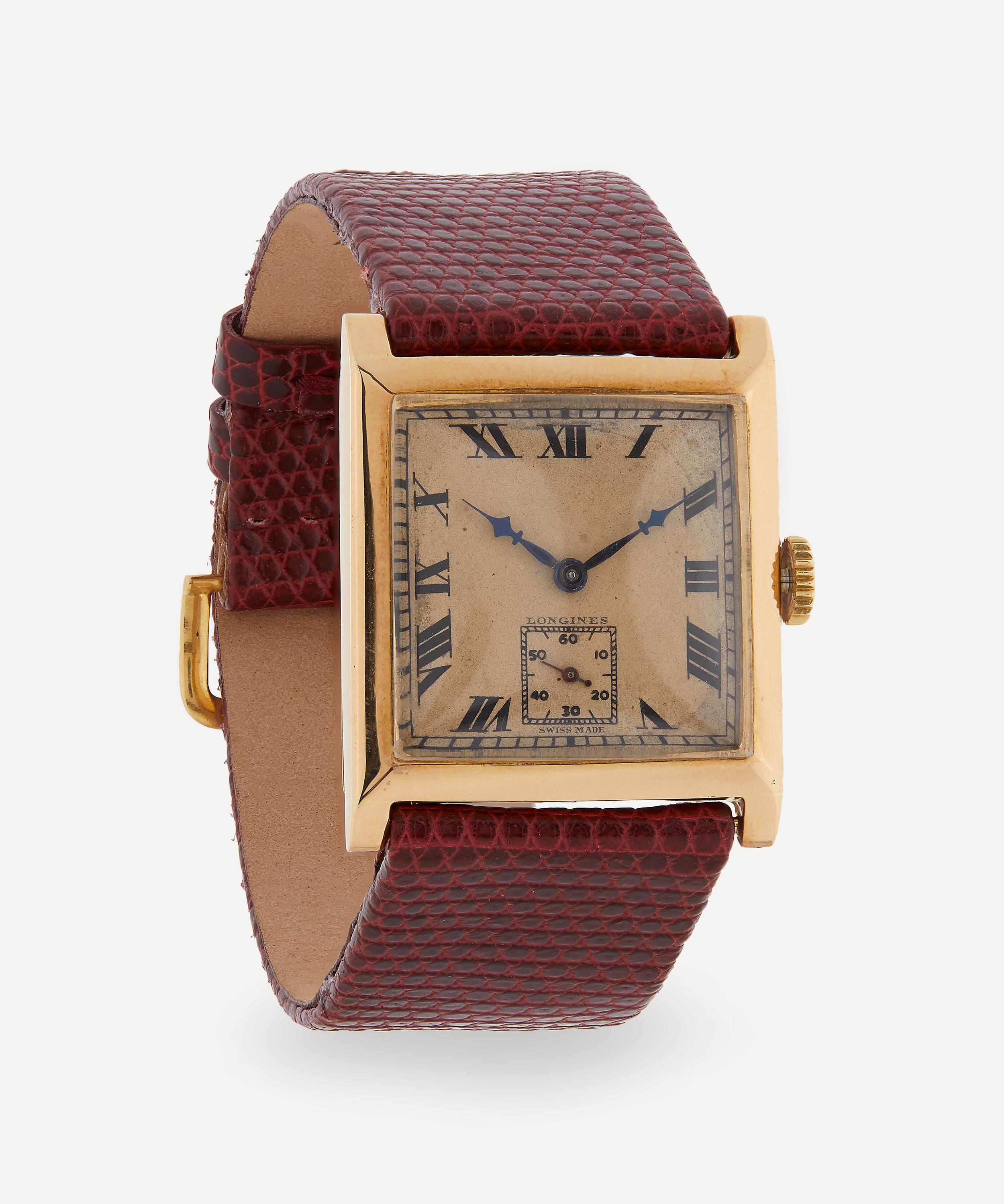 Shop Designer Vintage Mens 1930s Longines 18ct Gold Watch In Brown