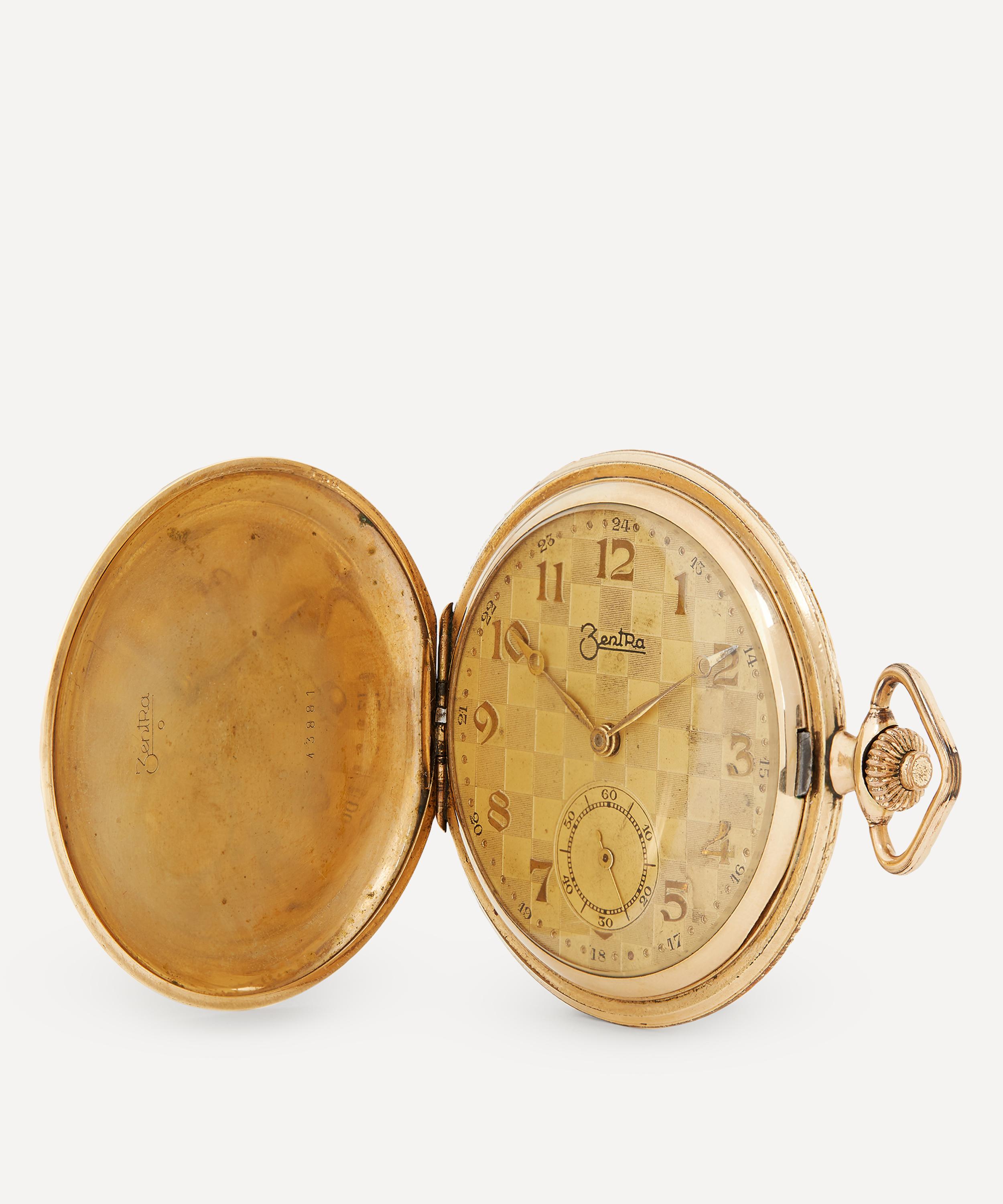 Shop Designer Vintage Mens Art Deco Zentra Gilt Hunter Pocket Watch In Gold