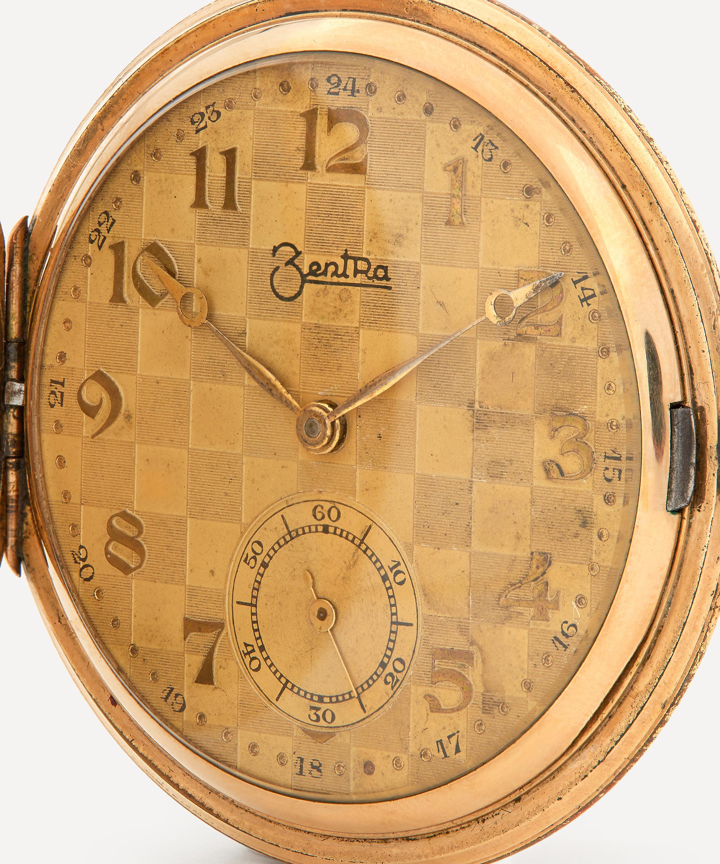 Shop Designer Vintage Mens Art Deco Zentra Gilt Hunter Pocket Watch In Gold