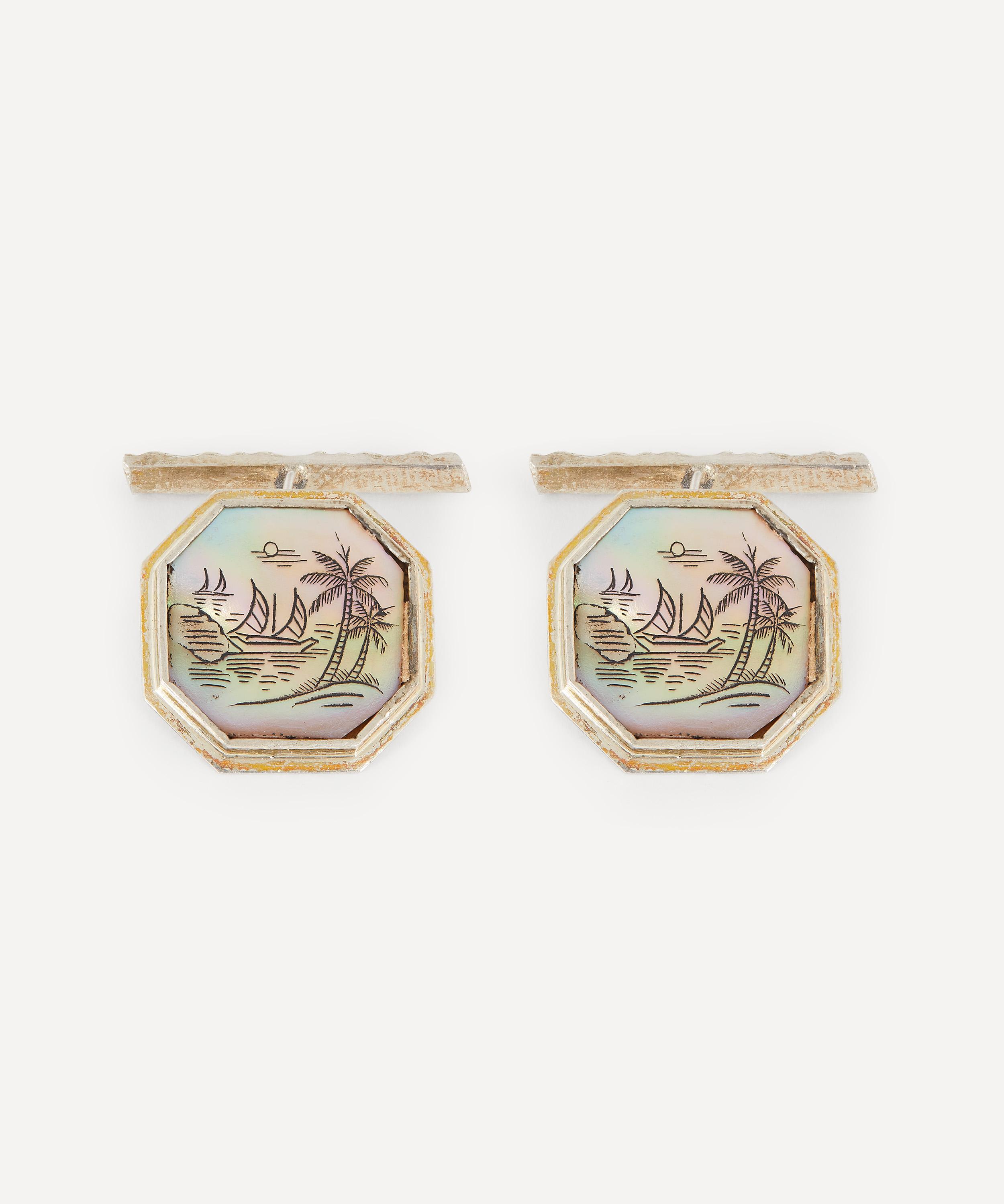 Designer Vintage 1960s Silver And Mother-of-pearl Cufflinks