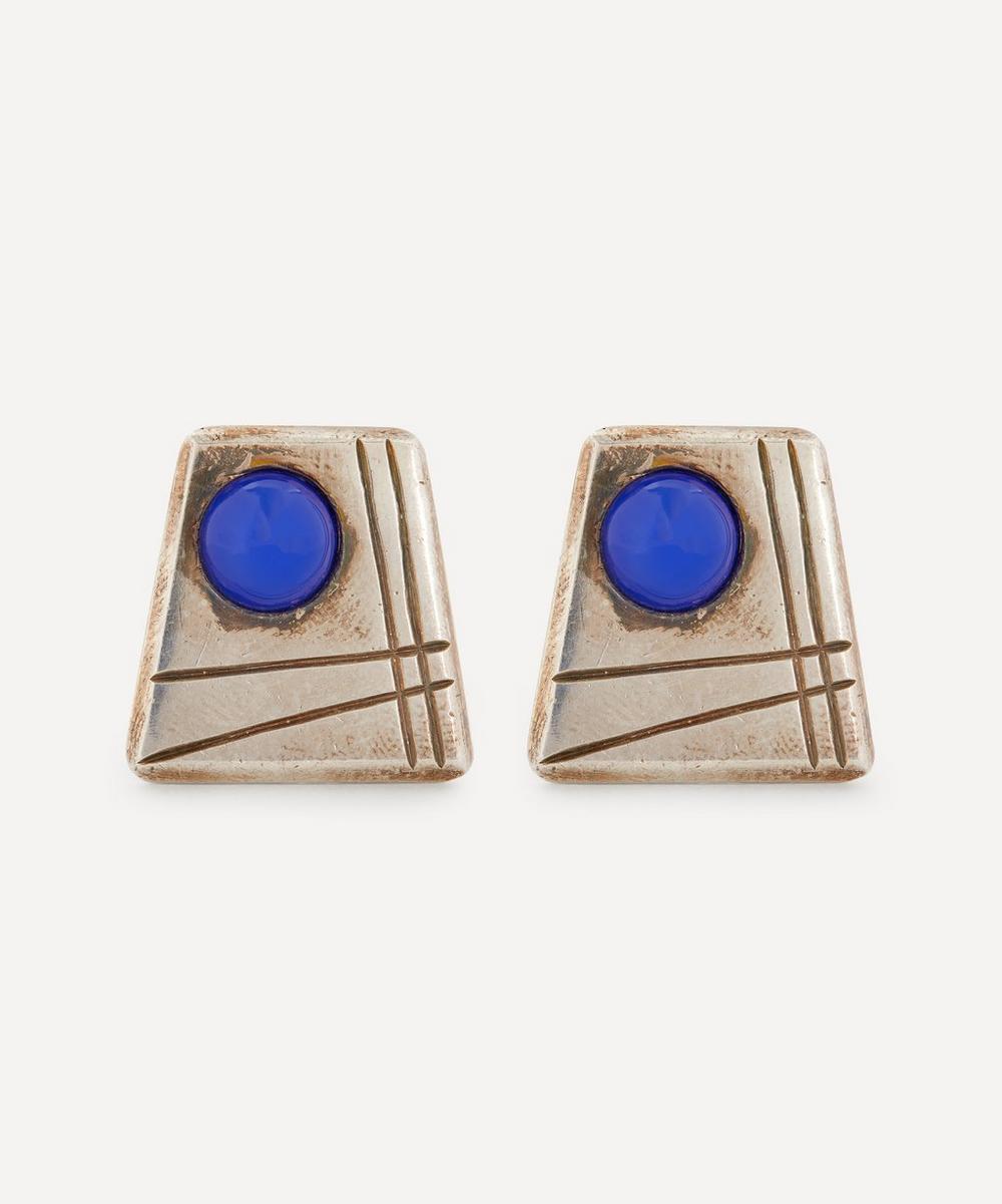 DESIGNER VINTAGE 1960S STERLING SILVER AND FAUX LAPIS CUFFLINKS,000720986